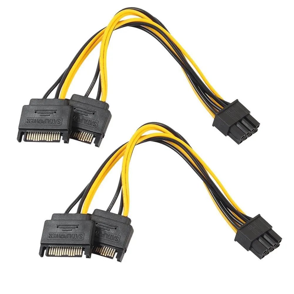 2PCS Dual 15PIN Sata Male Pcie 8Pin(6+2) PCI Express Pci-e Video Card Splitter