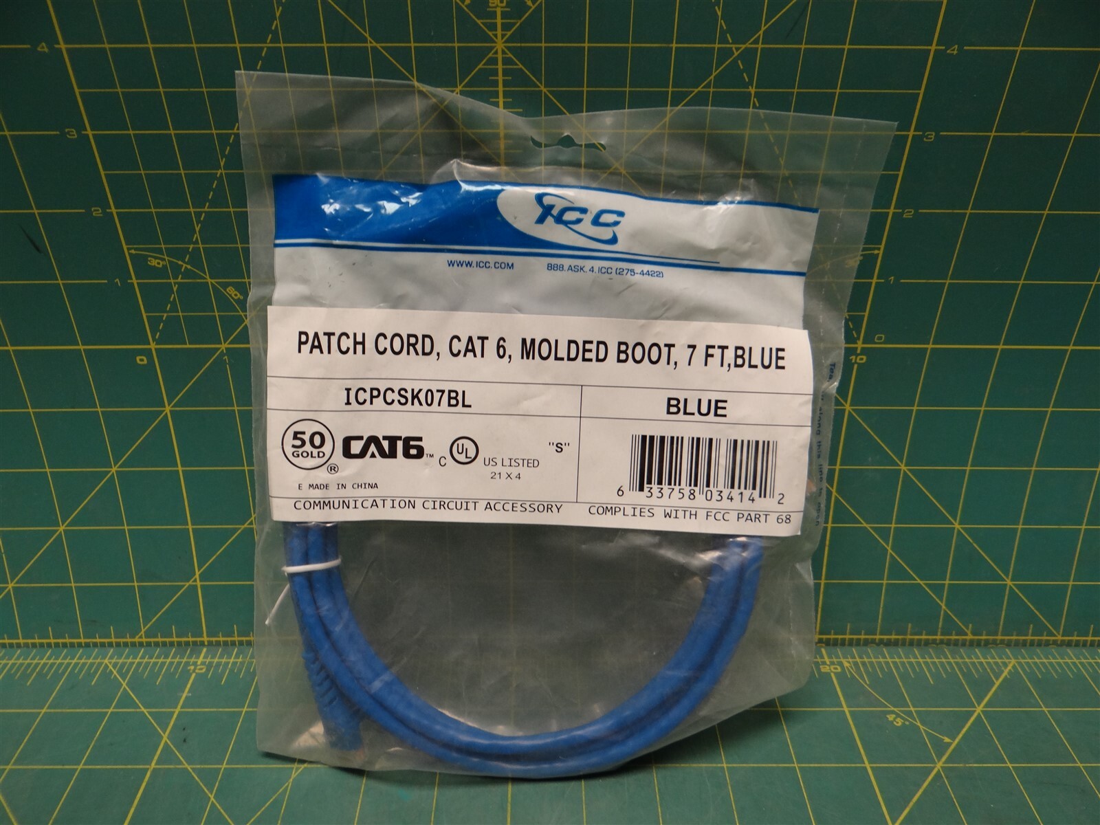 ICC ICPCSK07BL Cat 6 Patch Cord, Blue, 7 Ft.