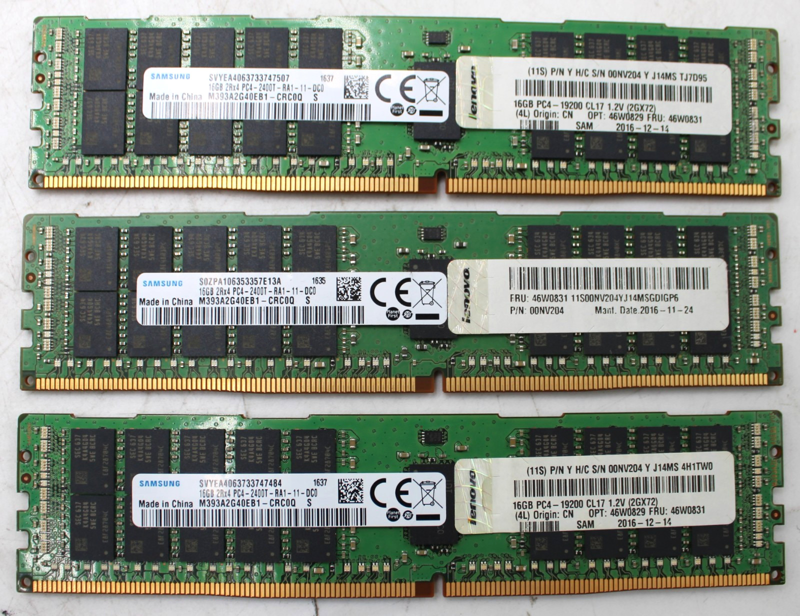 3 Sticks - Samsung M393A2G40EB1-CRC0Q 16GB 2Rx4 PC4-2400T ECC Server RAM PC4