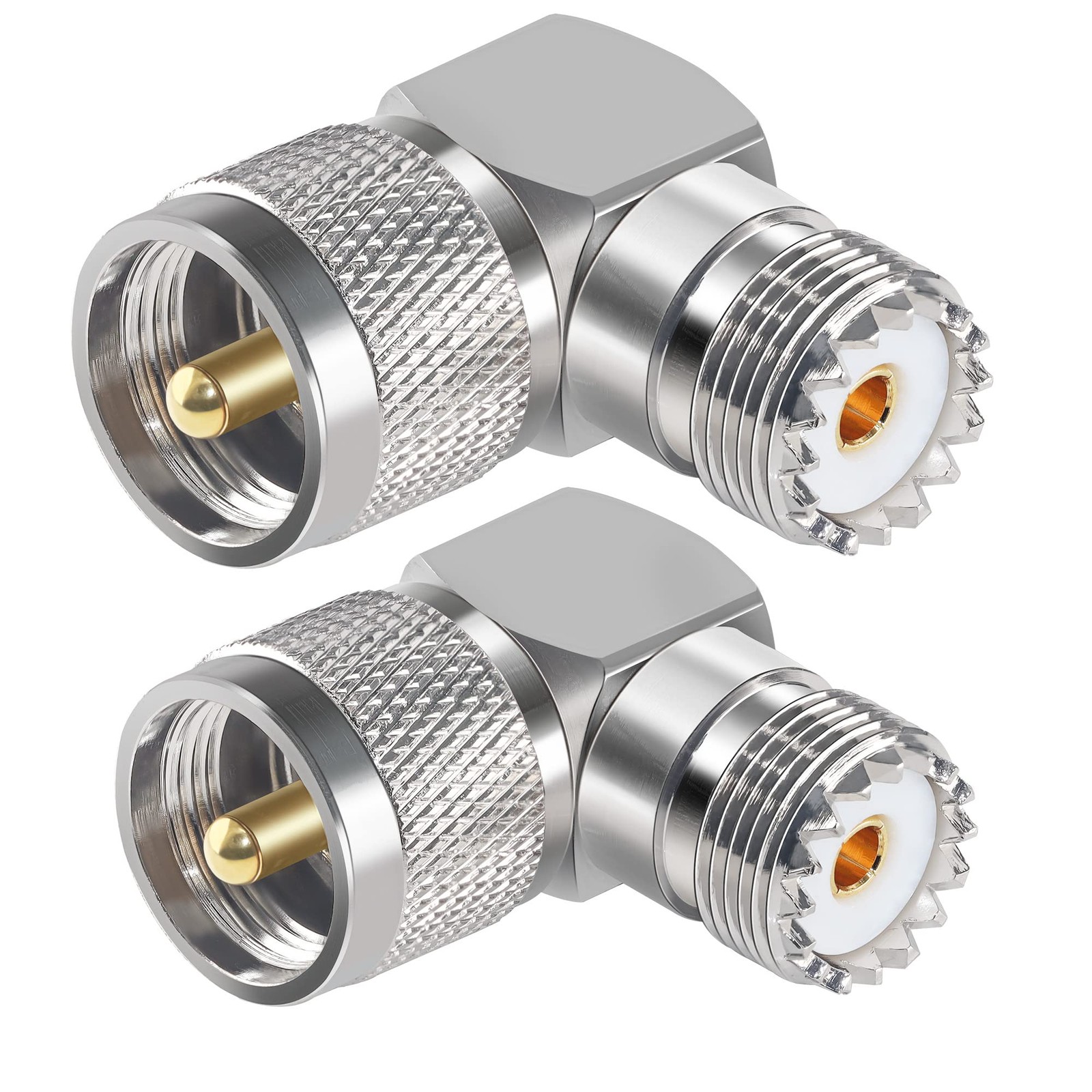 2PCS UHF PL259 Right Angle 90 Degree Coax Adapter, SO239 Male to E-890