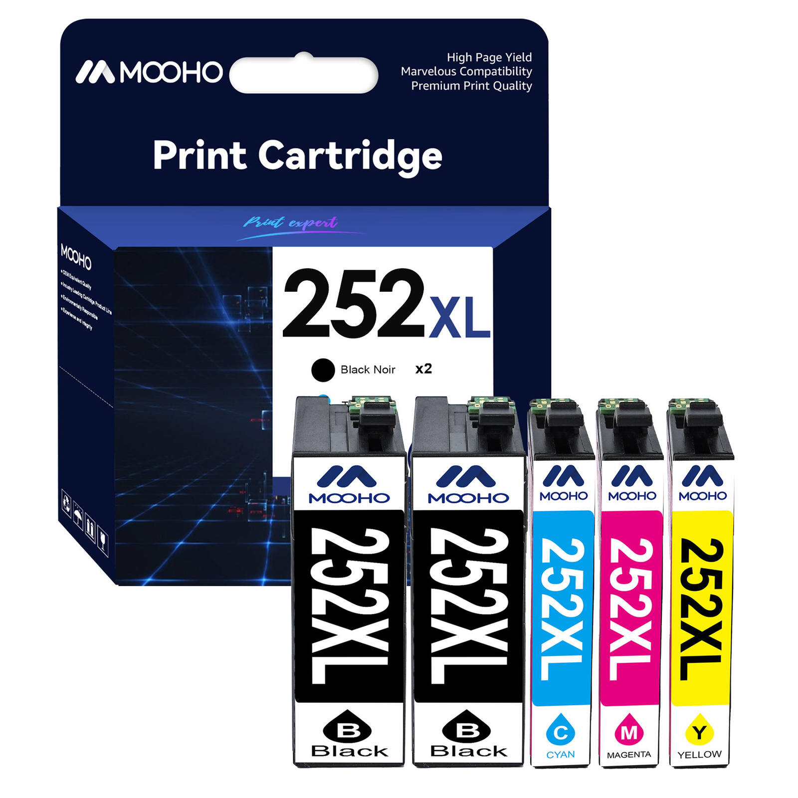 252XL Ink Cartridge for Epson 252 Ink work with WF-3620 WF-3640 WF-7110 (5 Pack)