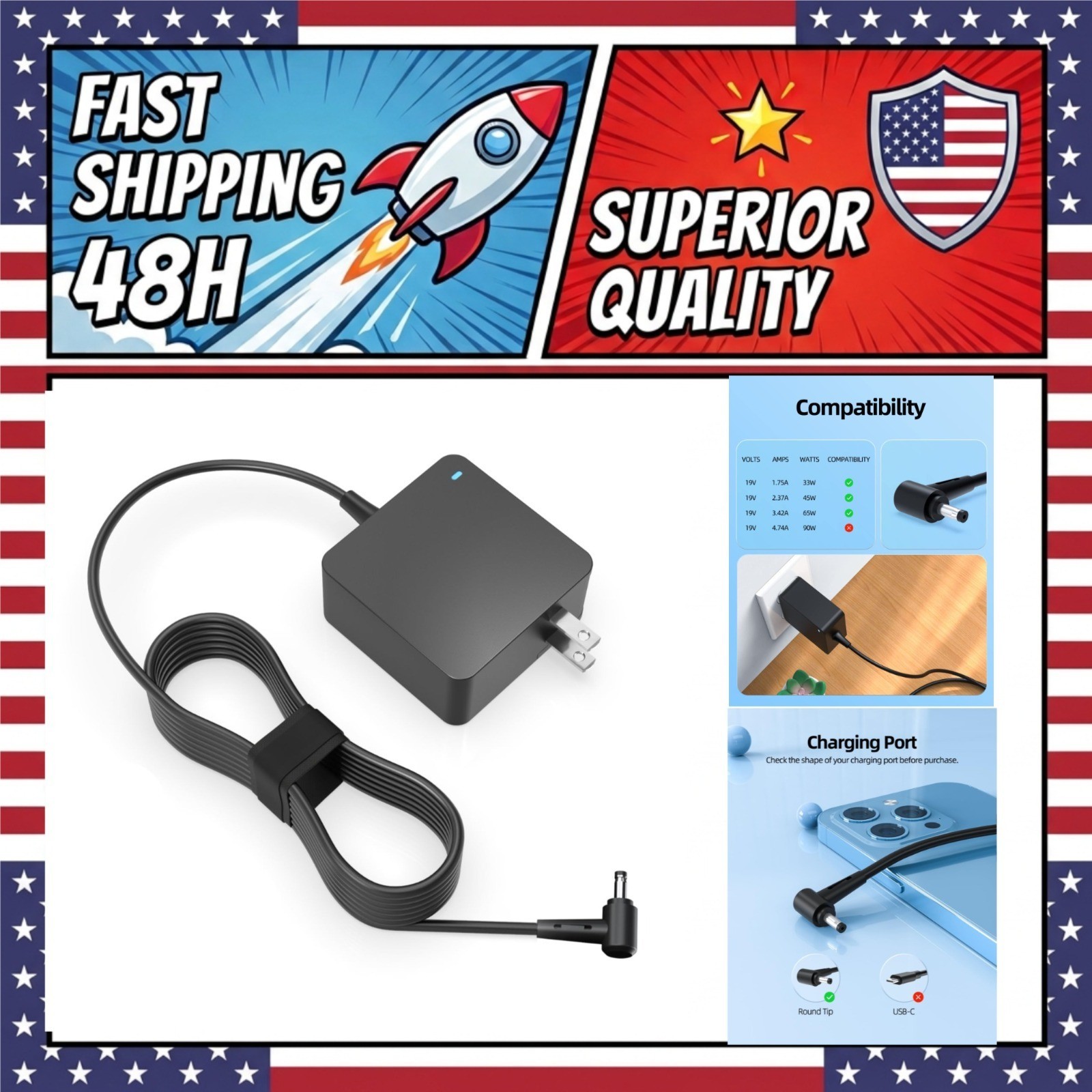 Superer 65W Laptop Charger for Asus Vivobook 45W 33W AC Adapter 4.0x1.35mm