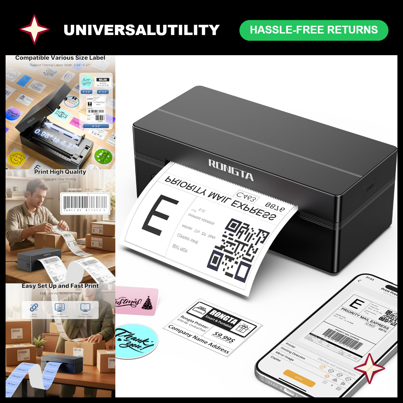 Wireless Bluetooth 4x6 Thermal Shipping Label Printer for Small Business - Compa