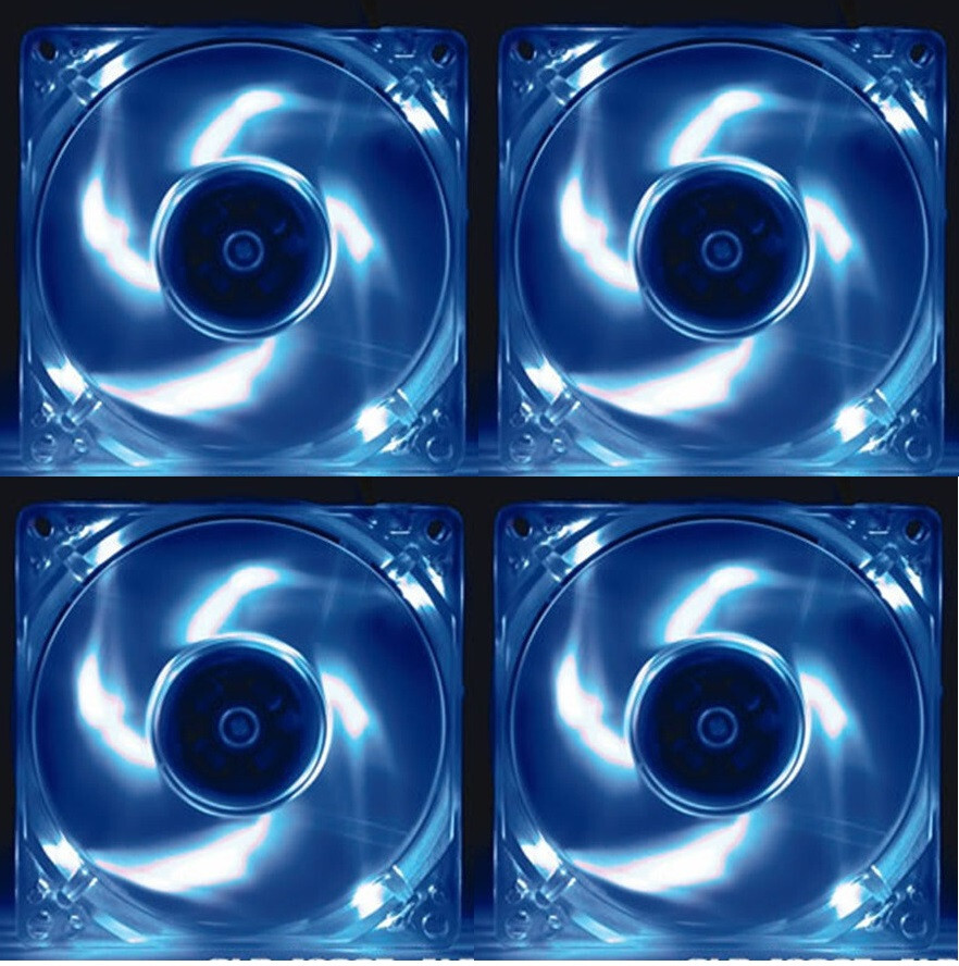 4x EverCool CLB-12025-4LD2 120mm x 25mm Computer Case Blue Quad LED Cooling Fan