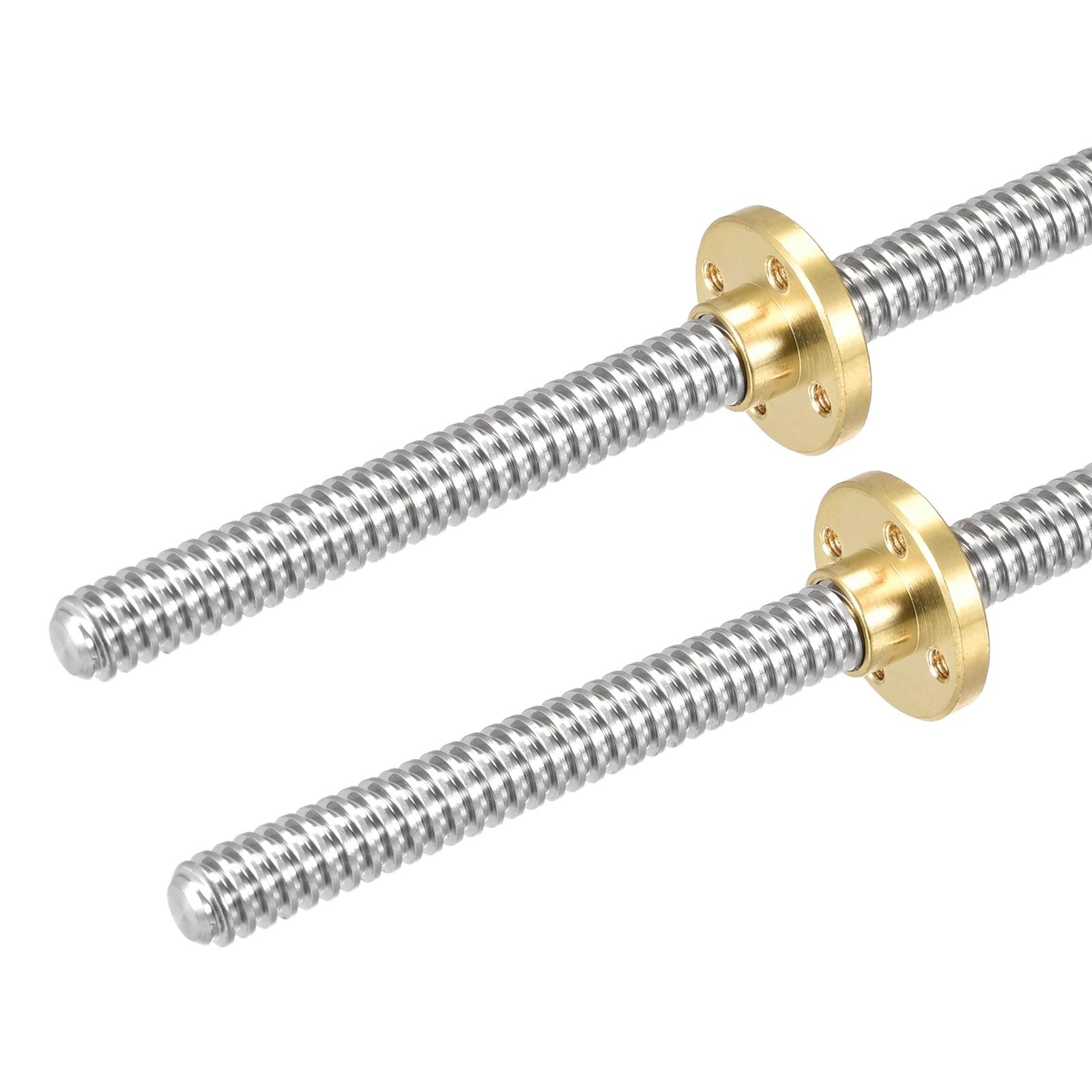 2 Pack 300mm Fully Thread Rod T8x2mm Lead Screw with Brass Nut Kit