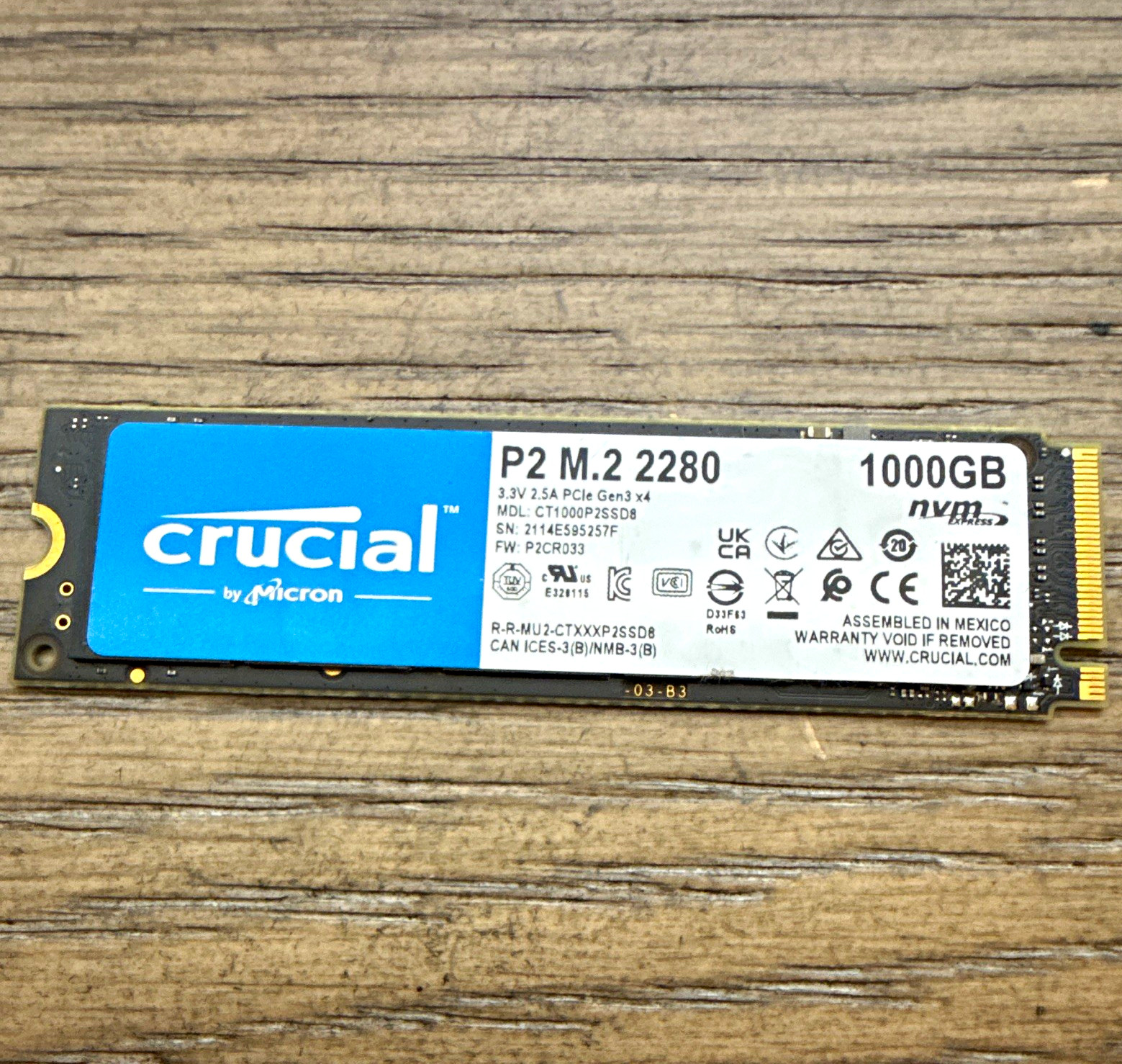 Crucial P2 1TB/1000GB Internal SSD M.2 2280 NVMe PCIe M.2 CT1000P2SSD8