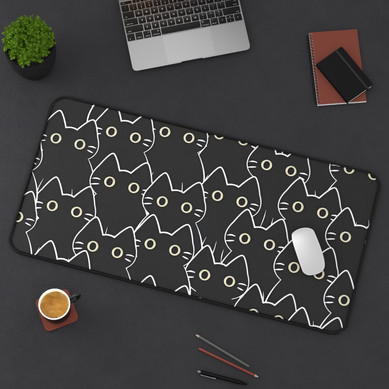 Black Cat Desk Mat | Cute Gothic Office Accessory | Workspace Decor