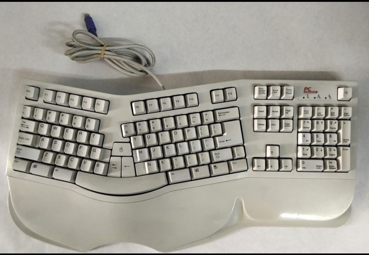 Vintage PC Concepts Model SK-6000 Mechanical Ergonomic IBM PS/2 Pin Keyboard