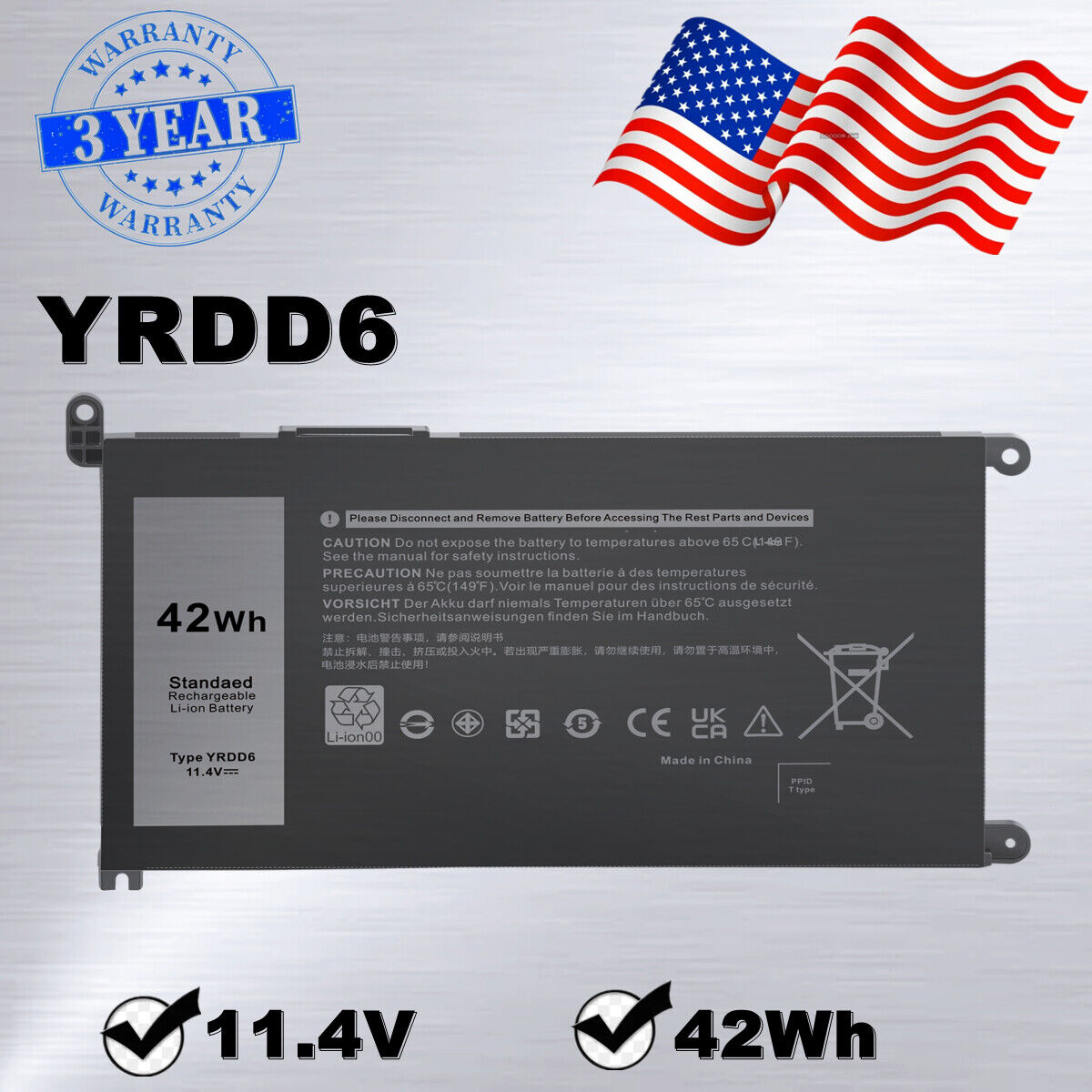 YRDD6 1VX1H Battery For Dell Inspiron 5482 5485 5491 2in1 Vostro 3491 5481 5581