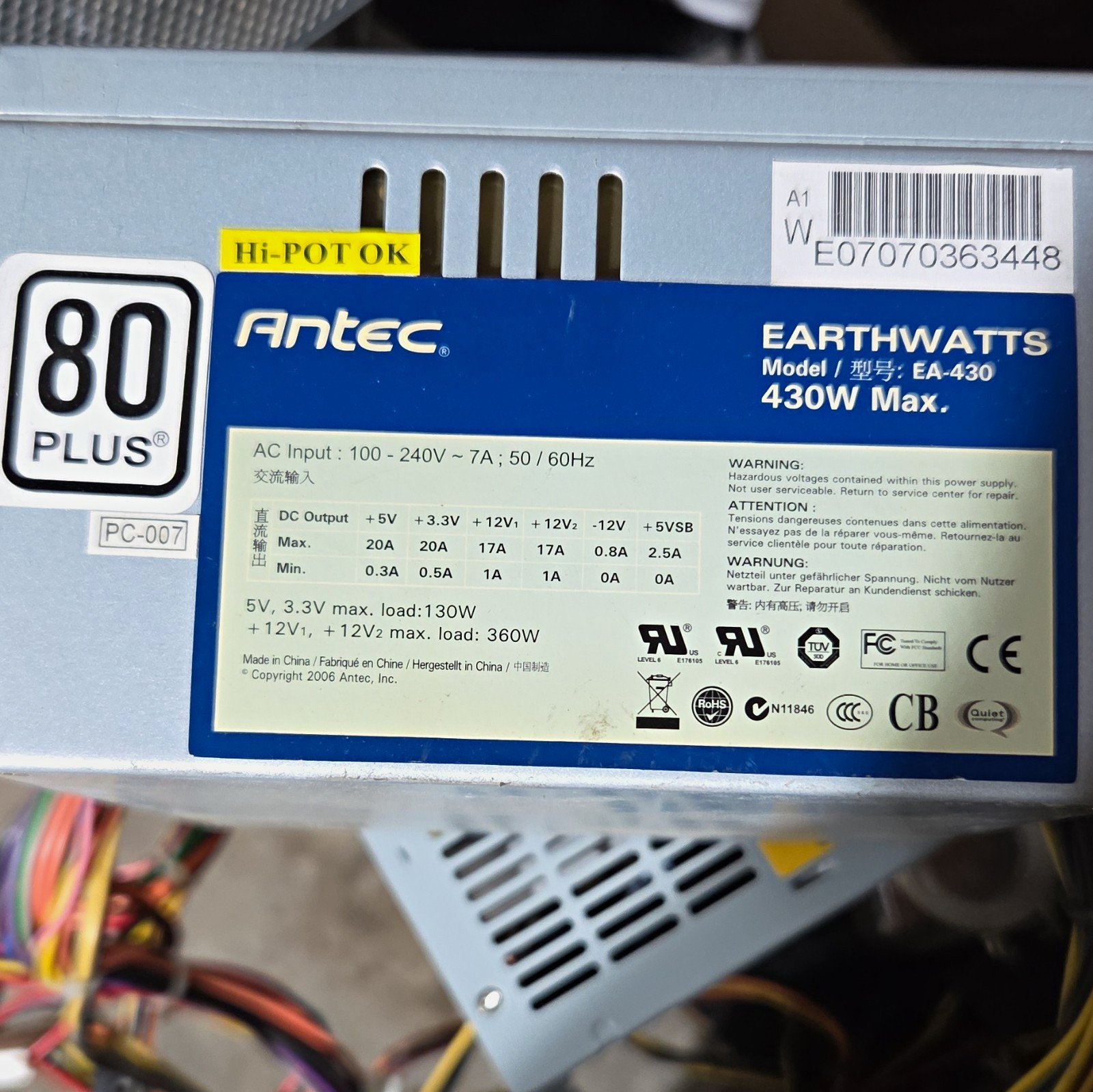 Antec EarthWatts EA-430 430W ATX Power Supply PSU 80 PLUS Silver
