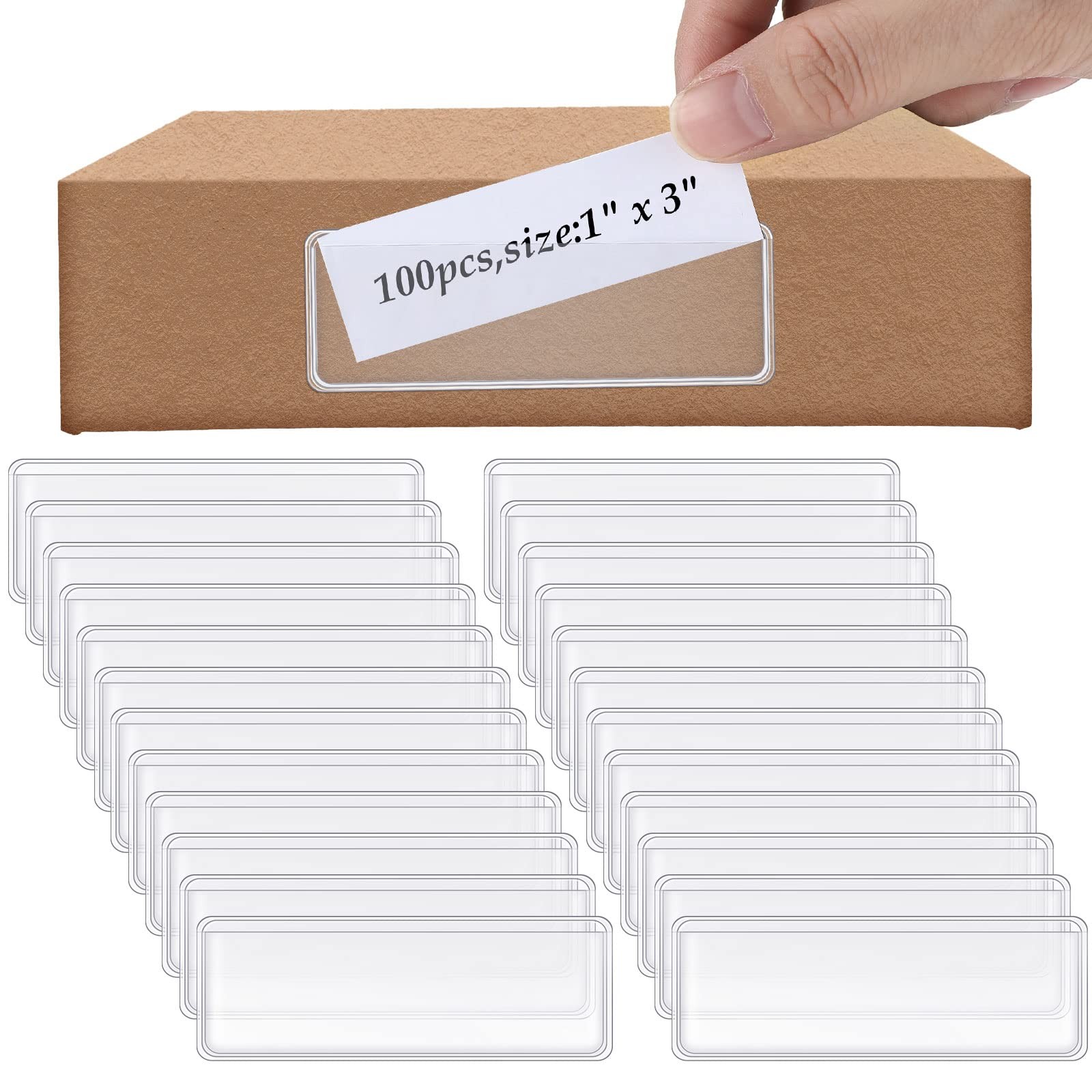 100 Pcs Label Holder Self Adhesive Clear Pocket 3x1 Inch Plastic Shelf Tag St...