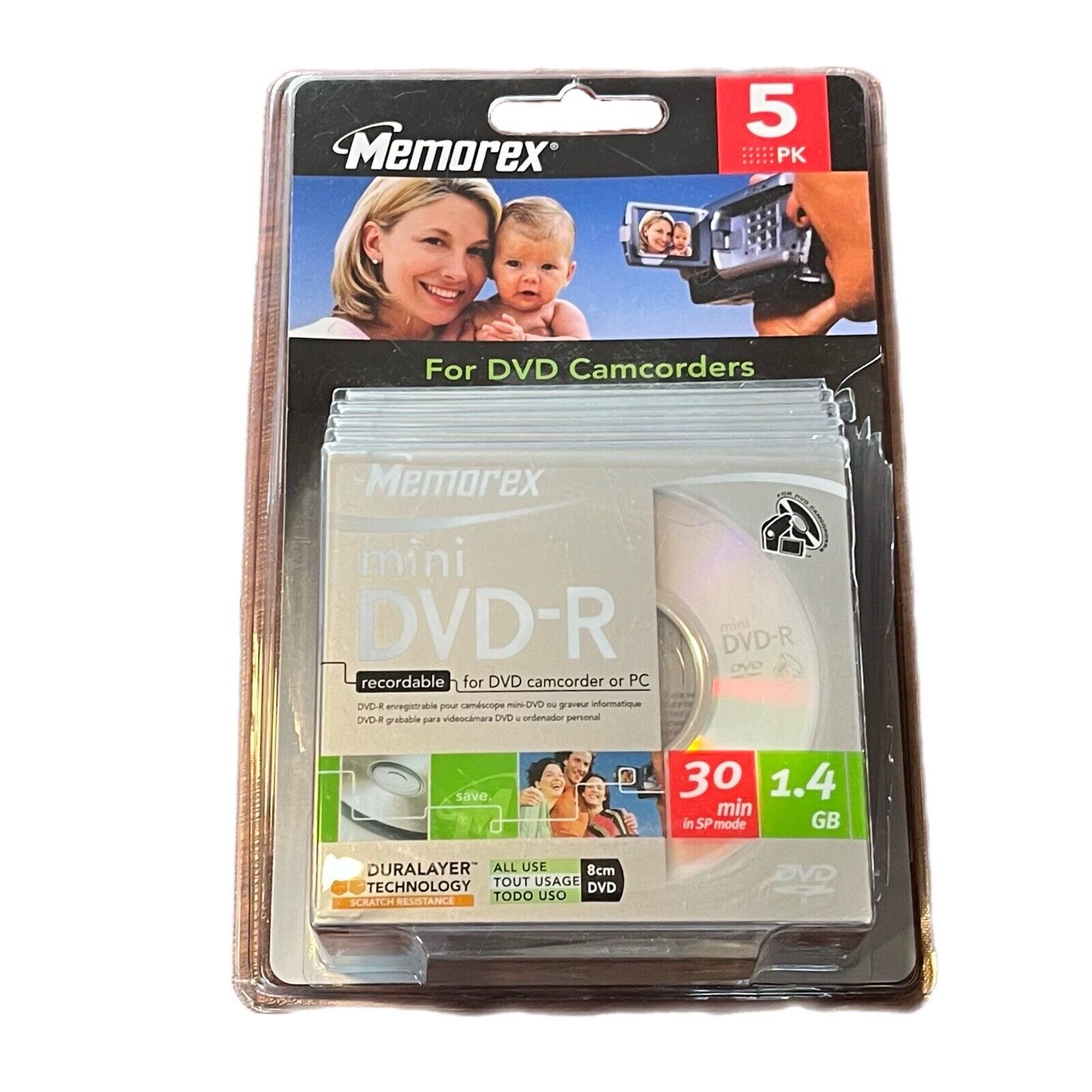 5 Pack Memorex Mini DVD-R 1.4GB 30 Minutes Recordable for Camcorder or PC
