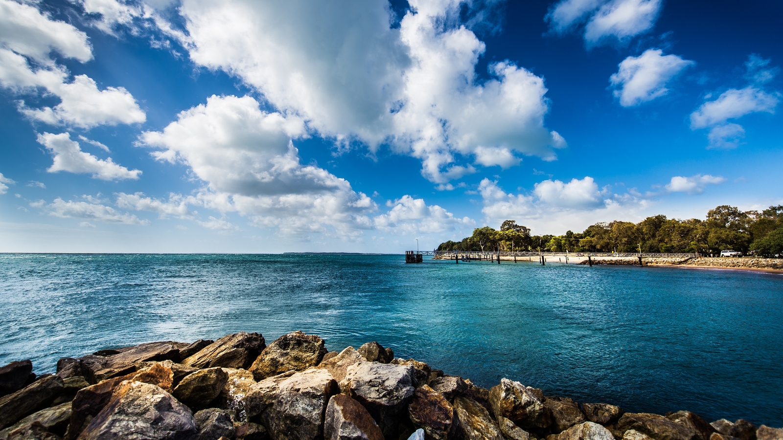 Landscape sea coast beach pier sky horizon clouds Custom Gaming Mat Desk