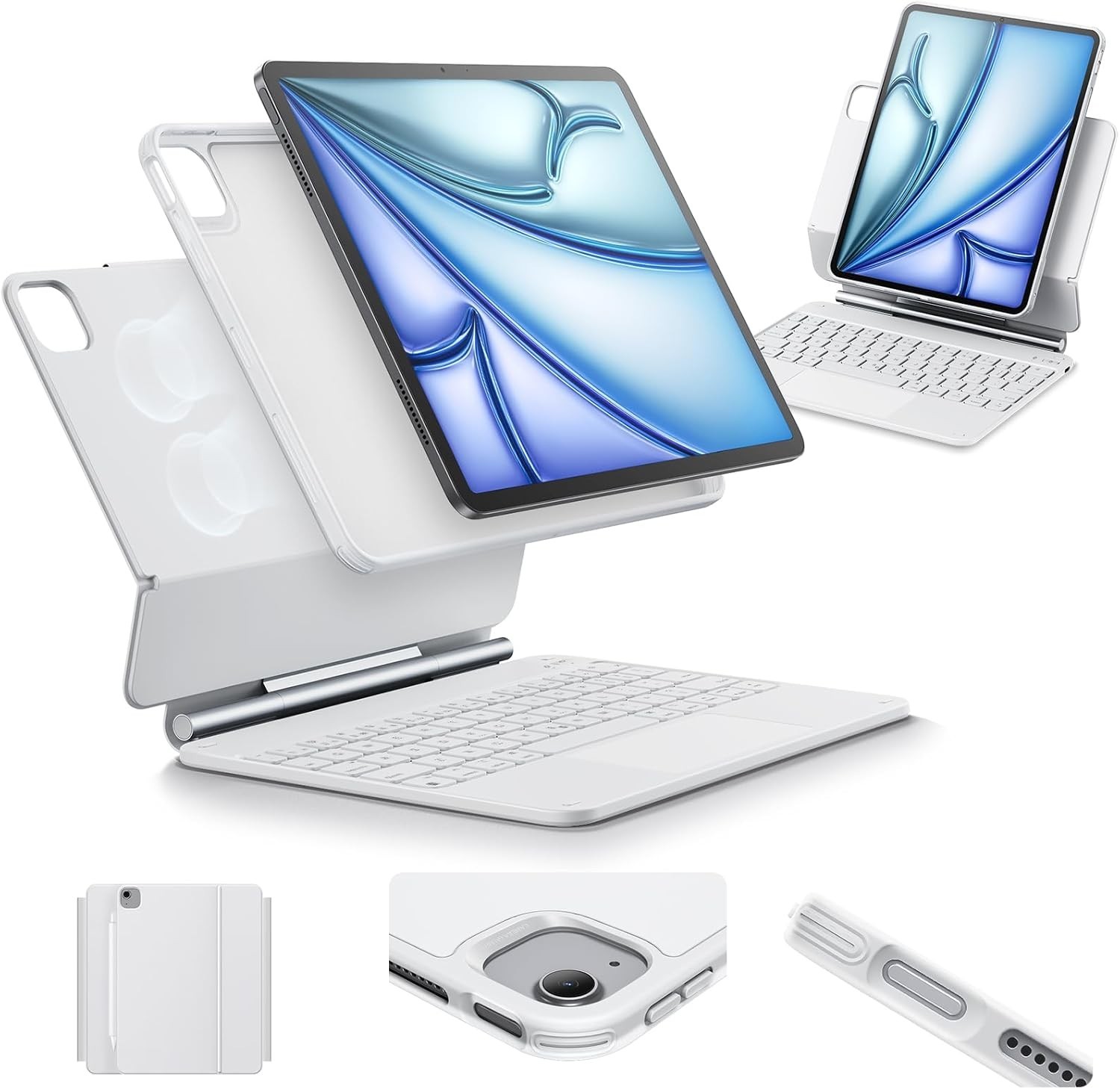 ESR Keyboard Case for iPad Air 11 M3 M2 Pro 11 Removable Cover White
