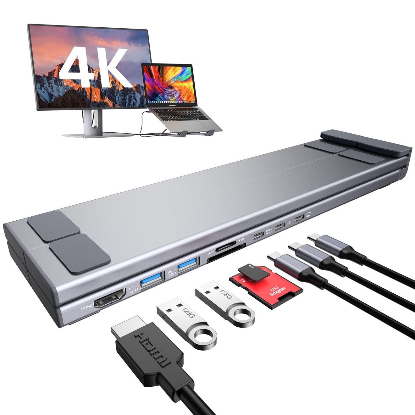 USB-C Laptop Docking Station Stand 8-in-1 Hub 4K HDMI PD 100W for MacBook Dell