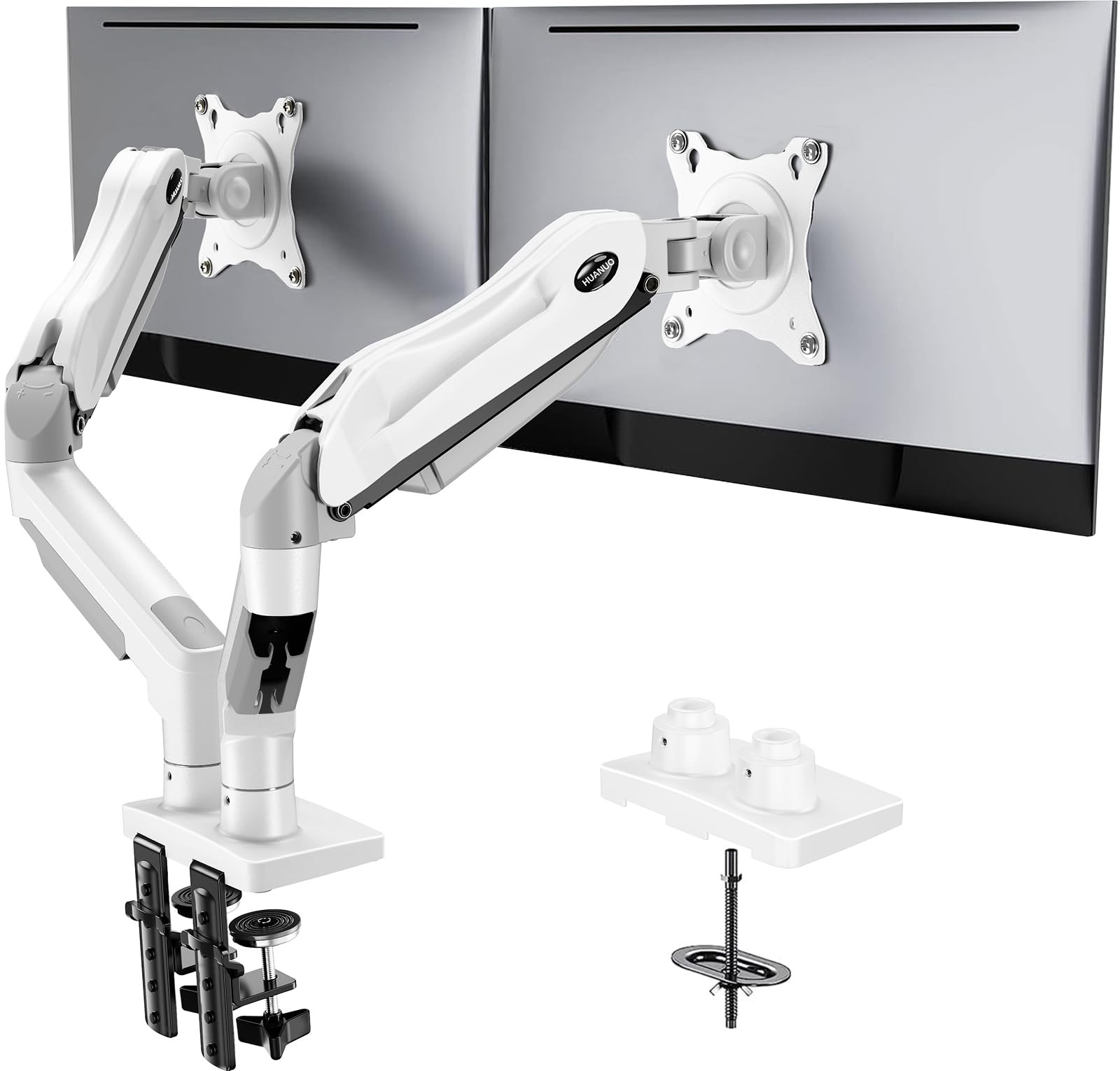 HUANUO Dual Monitor Stand - Full Adjustable Desk 13-32 Inch, White