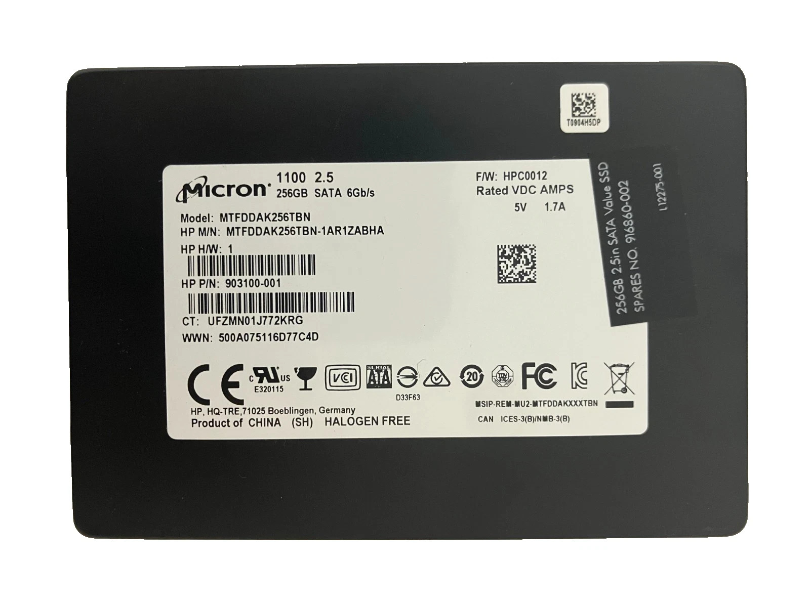 MICRON 1100 256GB 2.5" SATA SSD MTFDDAK256TBN-1AR1ZABHA 3D TLC NAND Flash