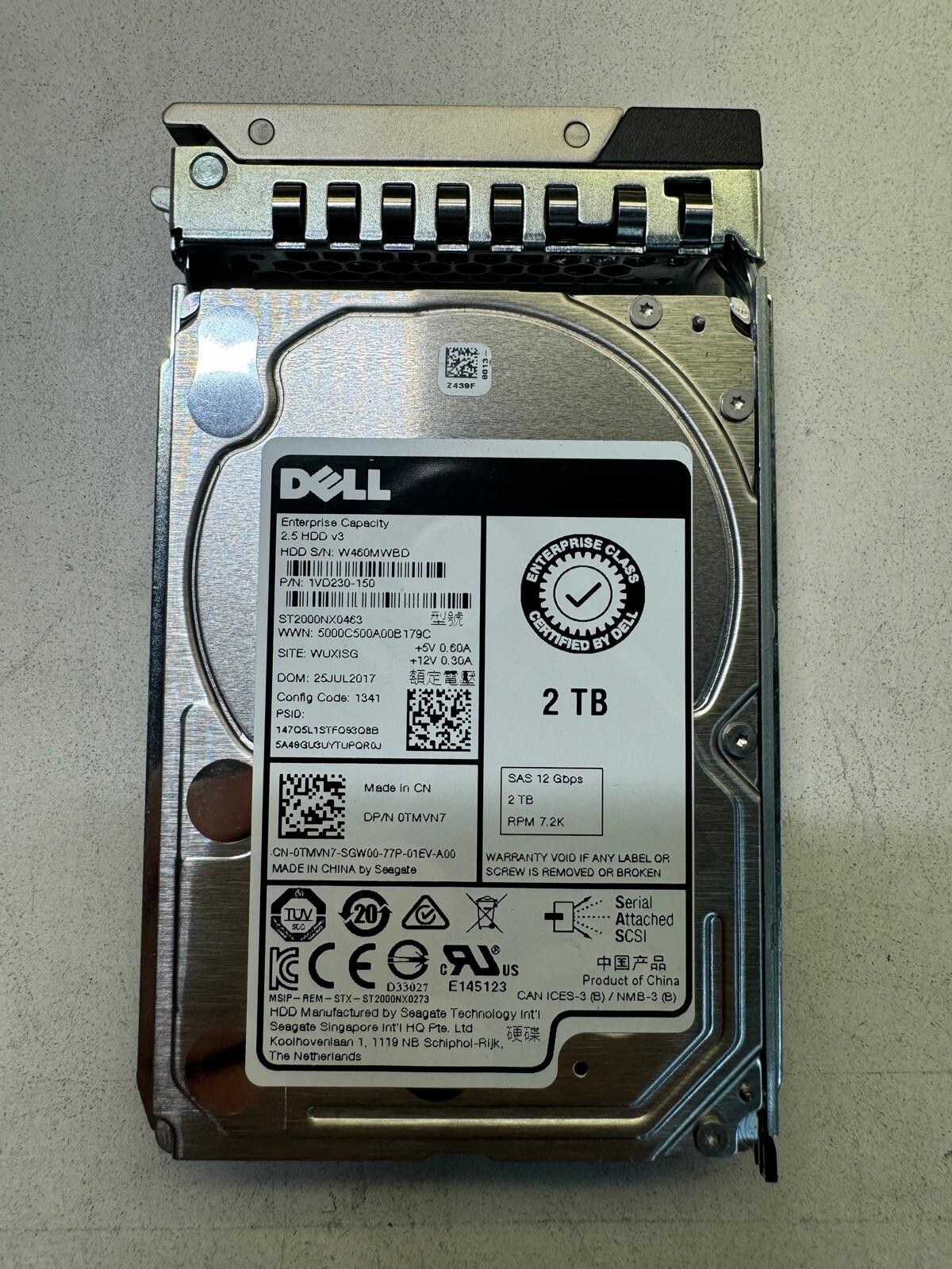 DELL TMVN7 ST2000NX0463 1VD230-150 2TB 7.2K RPM Cache 128MB  12 Gb/s SAS 2.5"