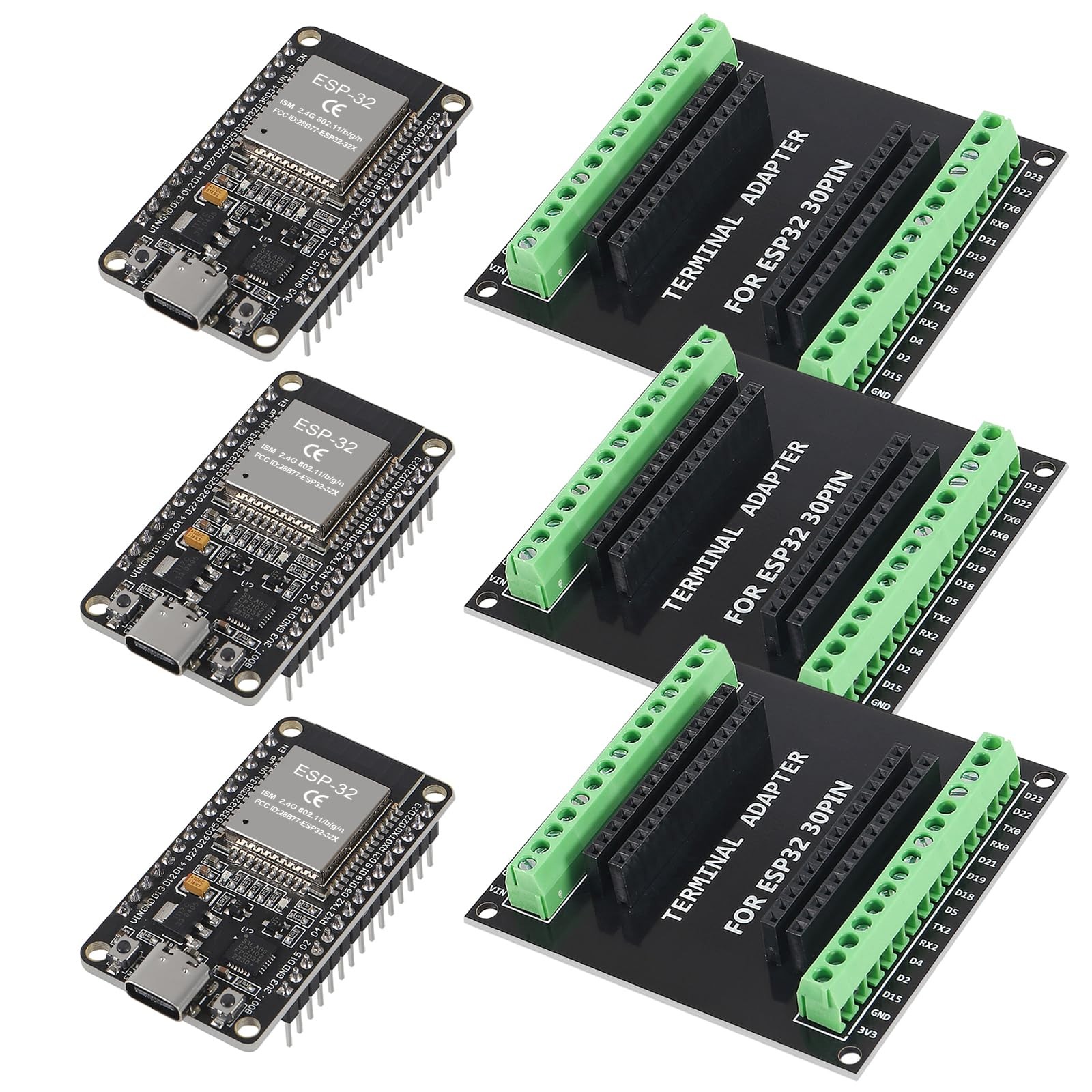 3 Pcs ESP32WROOM32 CP2102 TypeC Development Board 30Pin WiFi Bluetooth