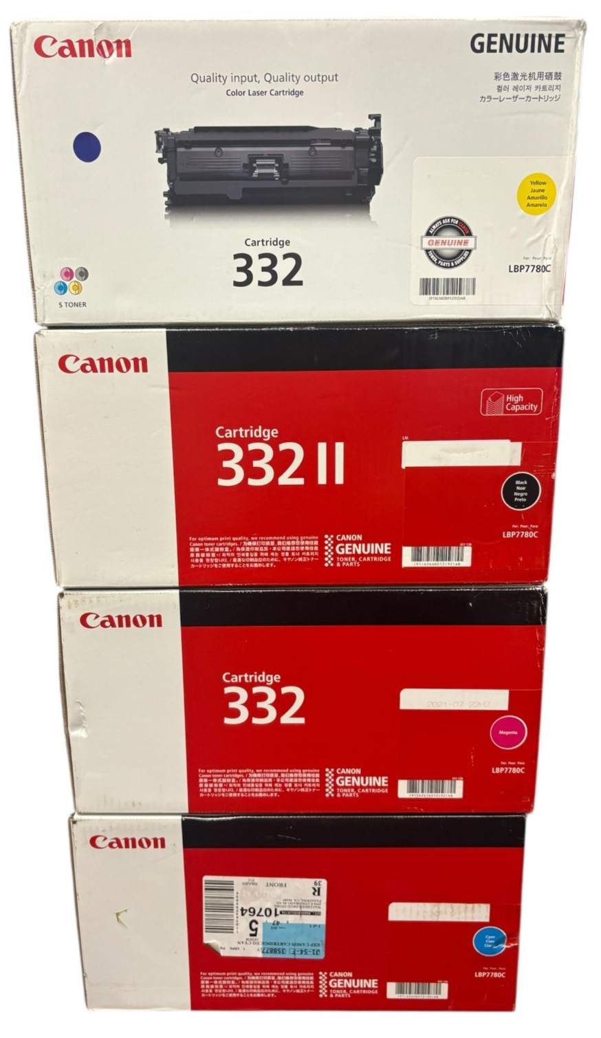 LOT OF 4-CANON 332 Genuine Cartridge (Yellow,Black,Magenta,Cyan)