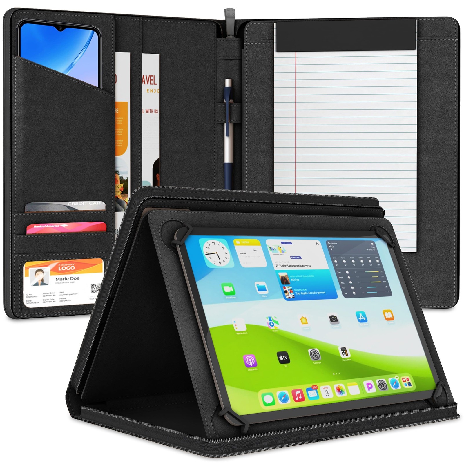 Universal Padfolio Case – Tablet Portfolio Organizer with Notepad Holder – Co...