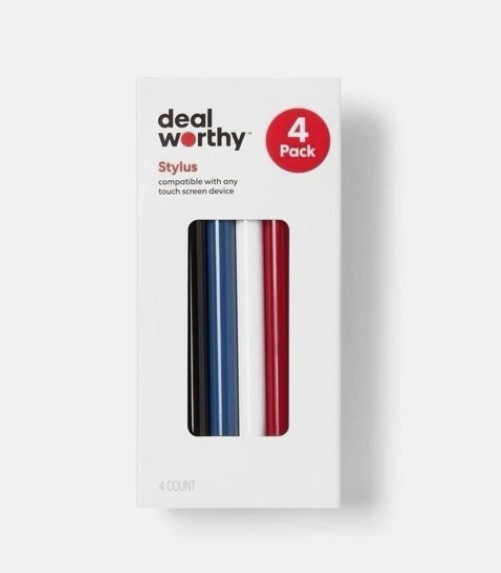 Deal Worthy Stylus Set - Black, Red, Blue, White 4 Pack New in Box