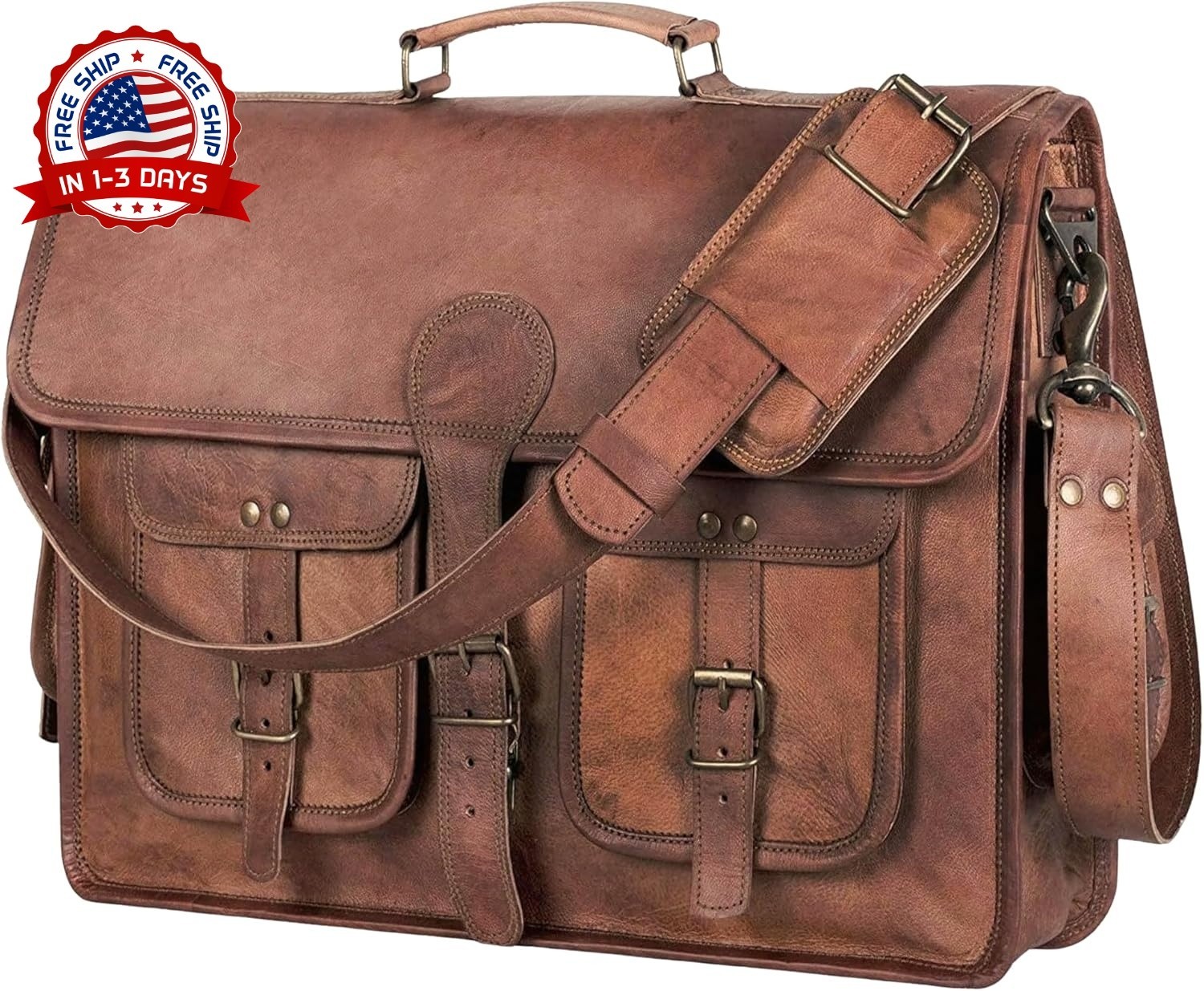 Bolso bandolera de cuero de 18 pulgadas, grande, vintage, para portátil NUEVO US