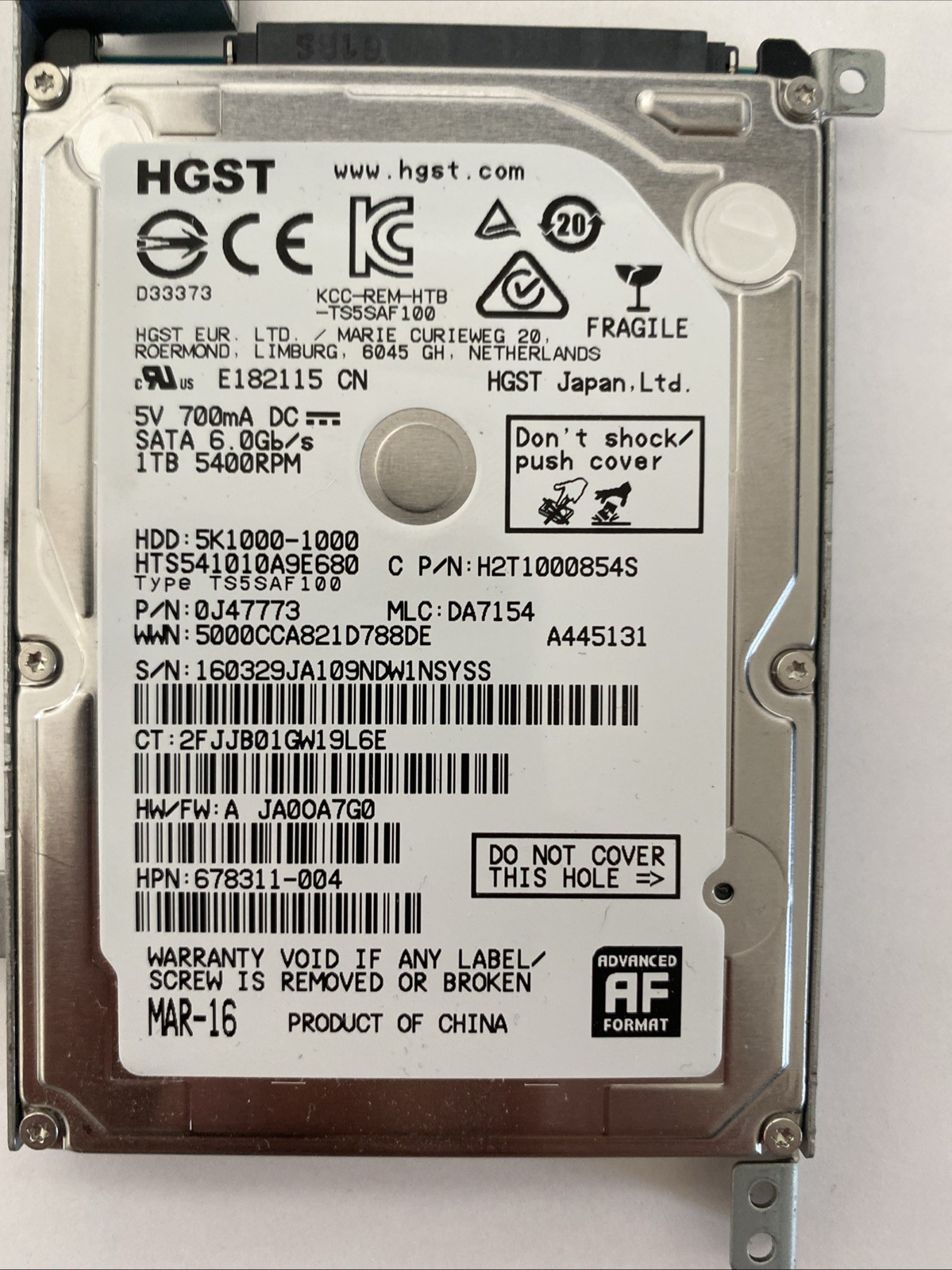 HGST HTS541010A9E680 1 TB 5400RPM SATA HDD Internal HDD