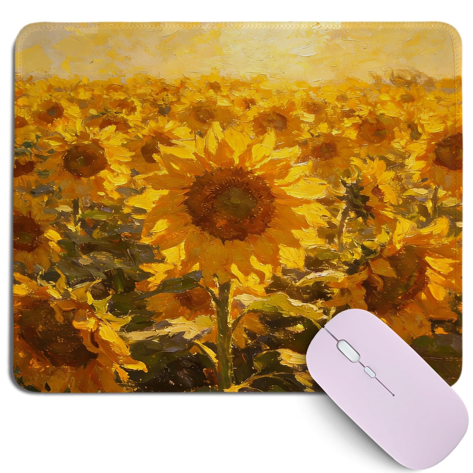 Cz tulip Yellow Sunflower Field Mouse Pad,Impasto Oil Painting Sunflower Desk...