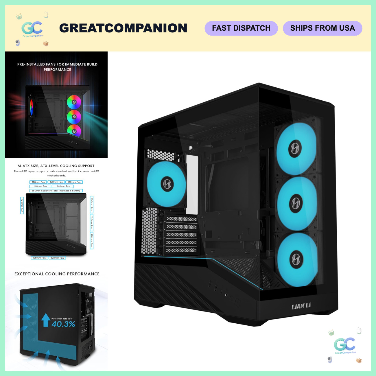 Compact Mini Micro PC Case - Lian Li Vector V100 - Black, Lightweight, Stylish D