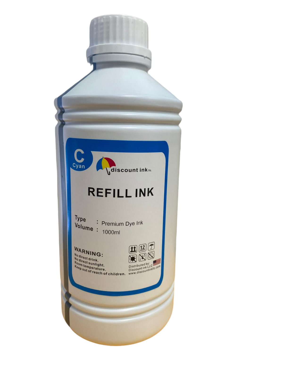 Liter-1000ml Cyan Bulk Refill Ink for all HP, Epson, Brother, Canon Printers