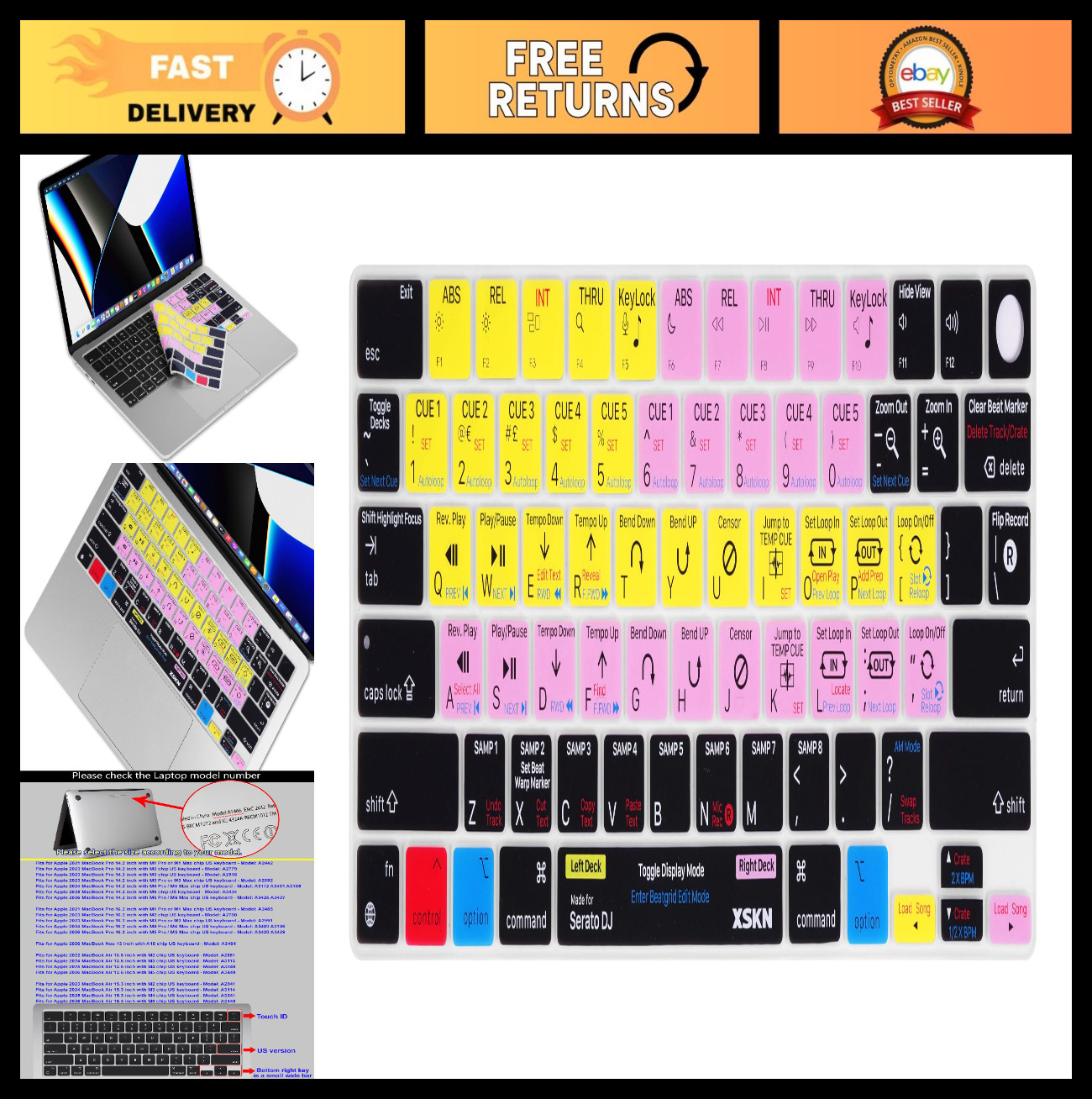 DJ Keyboard Cover Skin for MacBook Pro/Air 13-16" | US Version, 2021-2026
