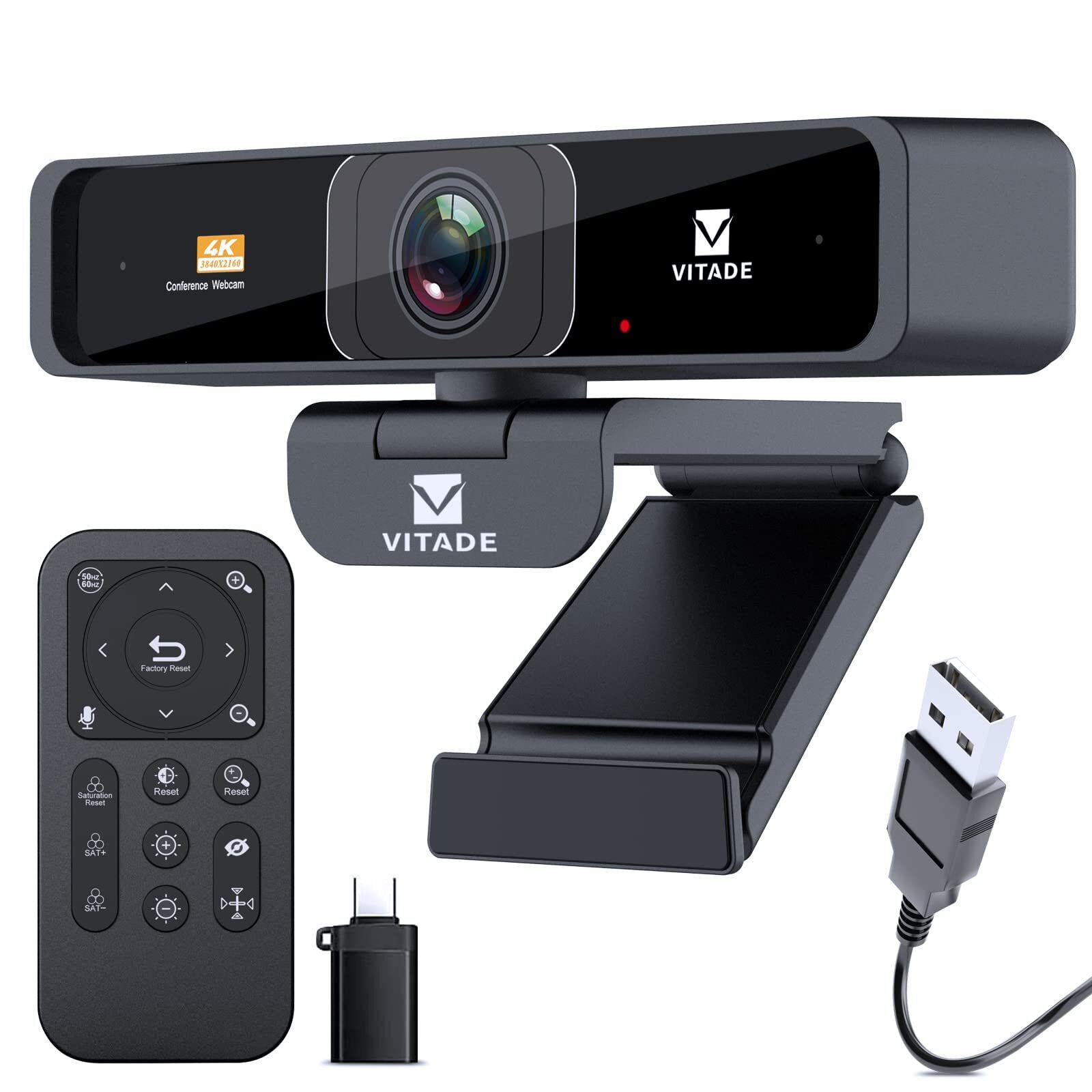 VITADE 4K Zoomable Webcam with Upgraded Remote Control, 8MP Sony Sensor Webca...