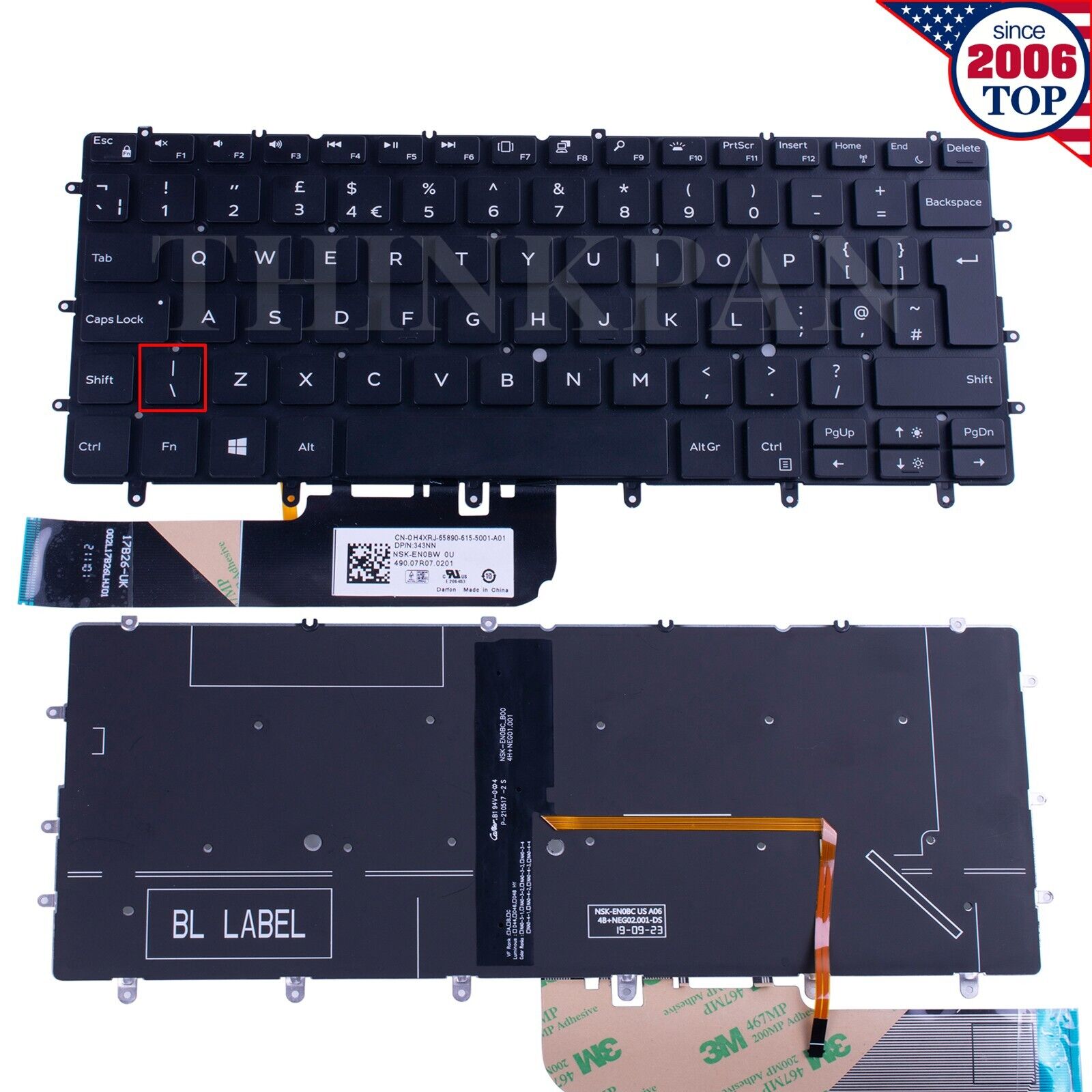 New Backlit Keyboard for Dell Xps 13-9370 9317 9380 9305 7390 P82G UK 343NN