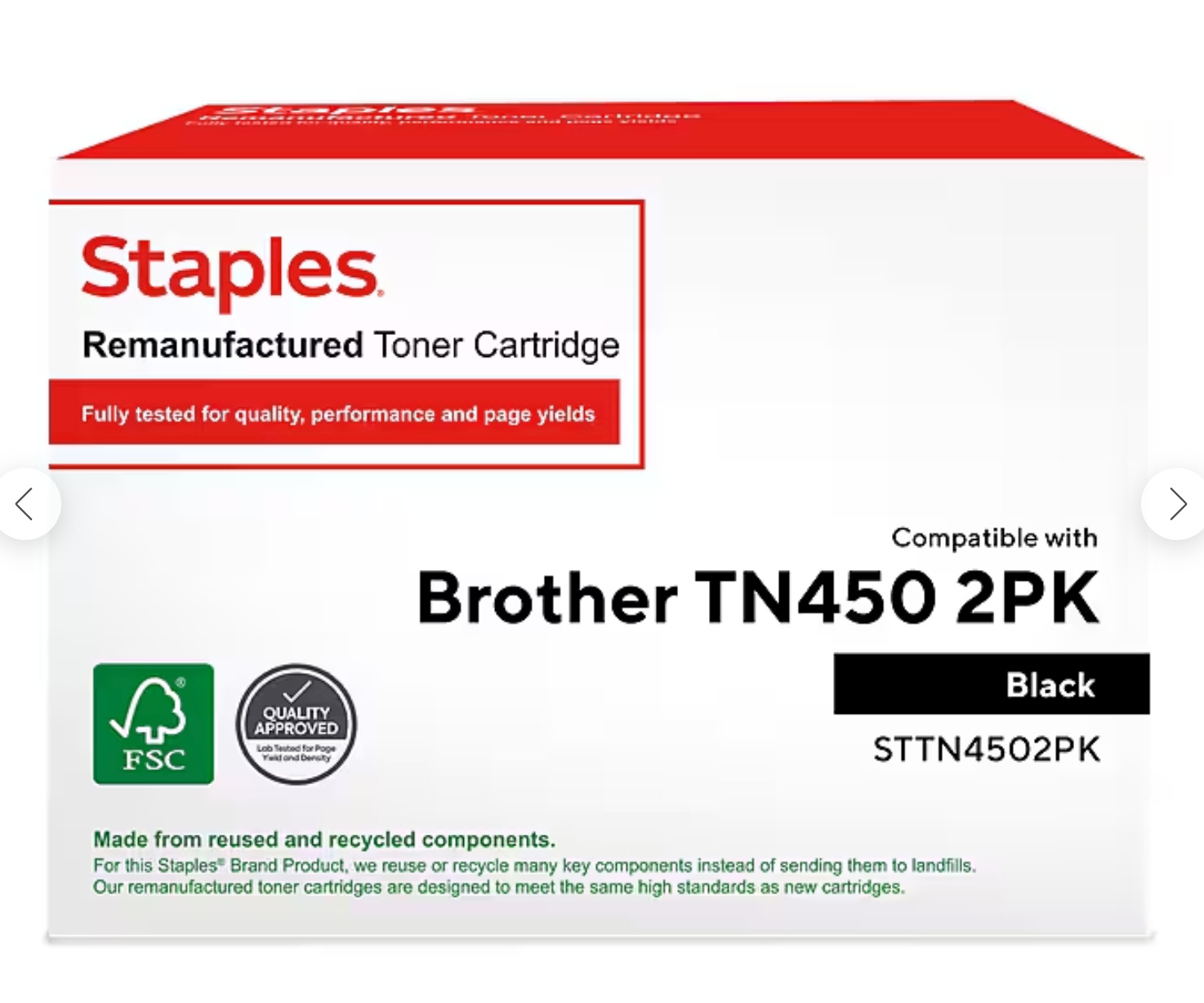 Staples Eco-ID Black Cartridge Replacement for Brother TN450 2 Pack NEW