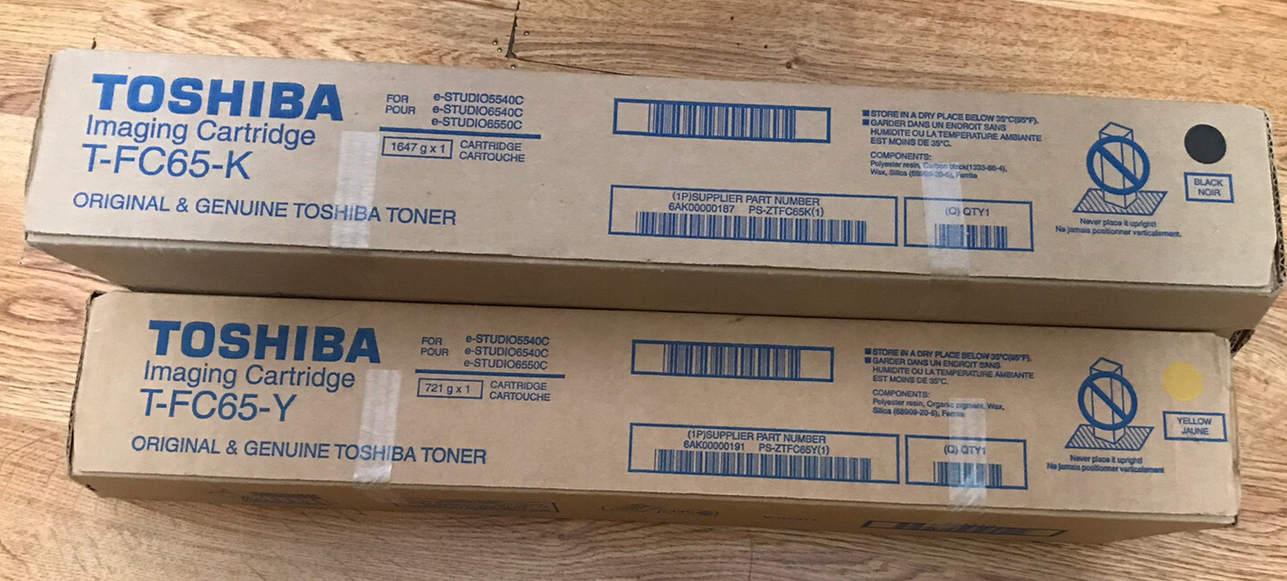 Genuine Toshiba Imaging cartridge T-FC65-K and T-FC65-Y ~ Sealed ~ New