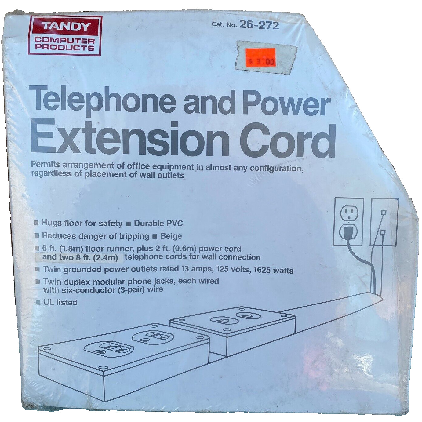 Tandy Computer Products Telephone Power Extension Cord 26-272 New NIP 6 ft VTG