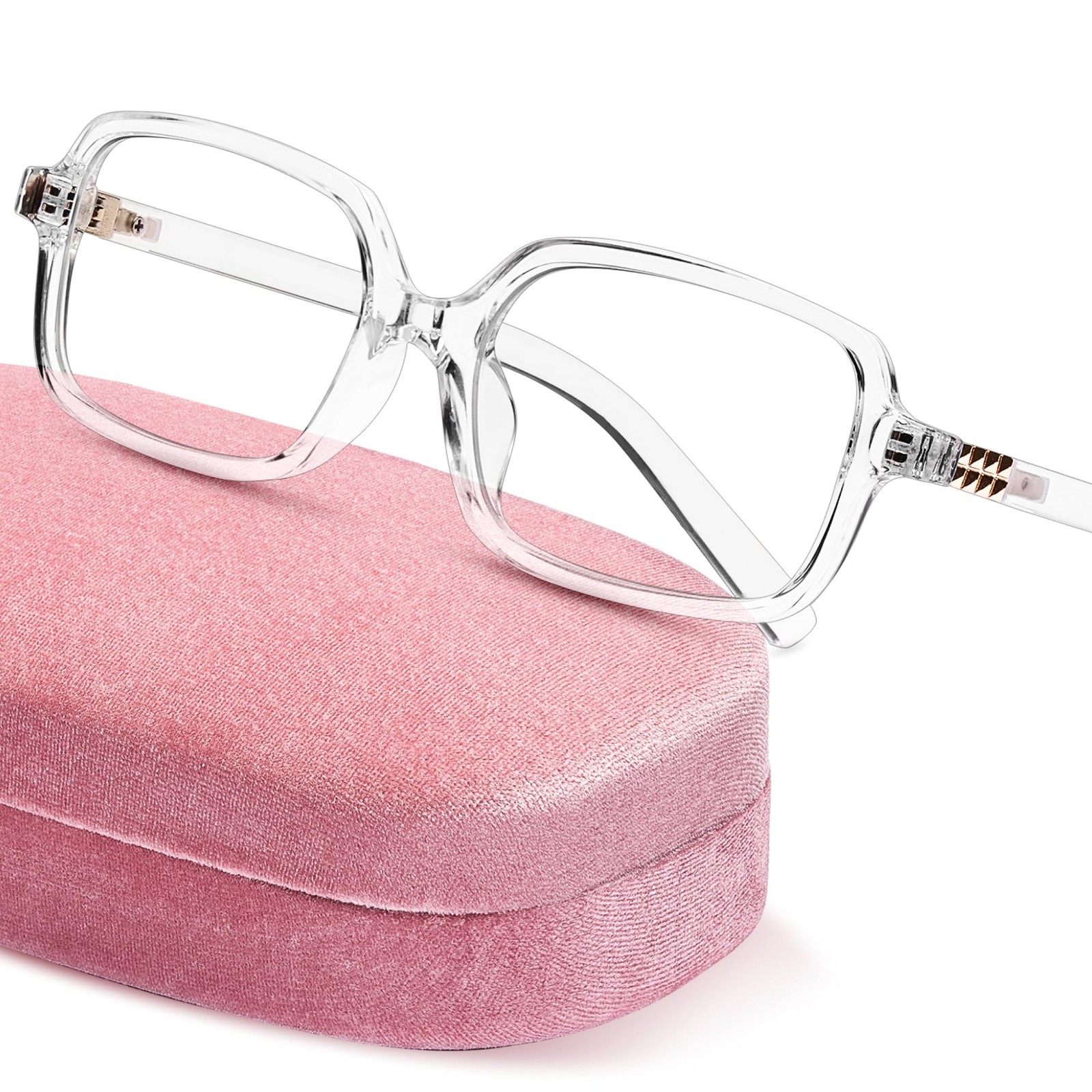 Blue Light Glasses for – Y2K Aesthetic Edgy Rectangle Frame with Blush Pink C...