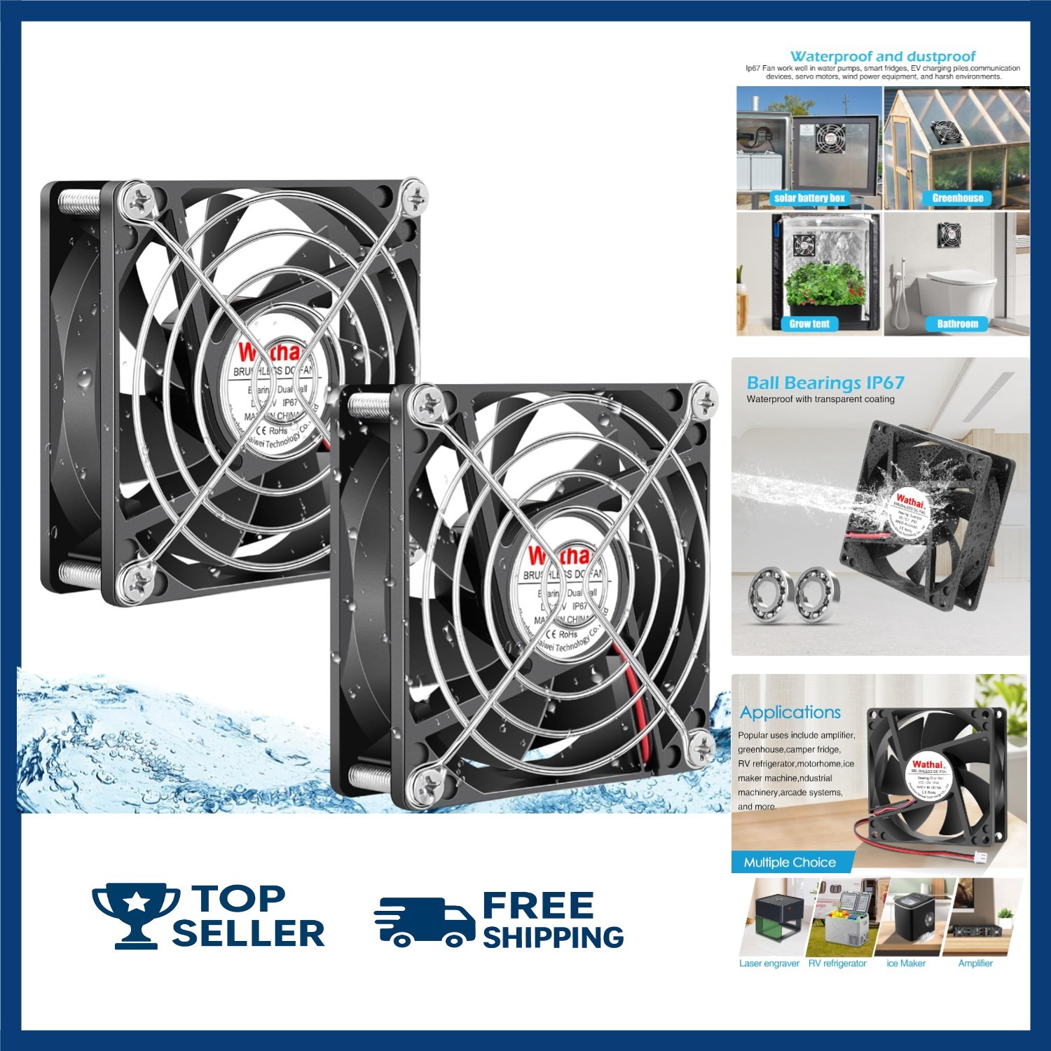 12V Waterproof Cooling Fan 80mm x 25mm Dual Ball High Speed Fan Pack