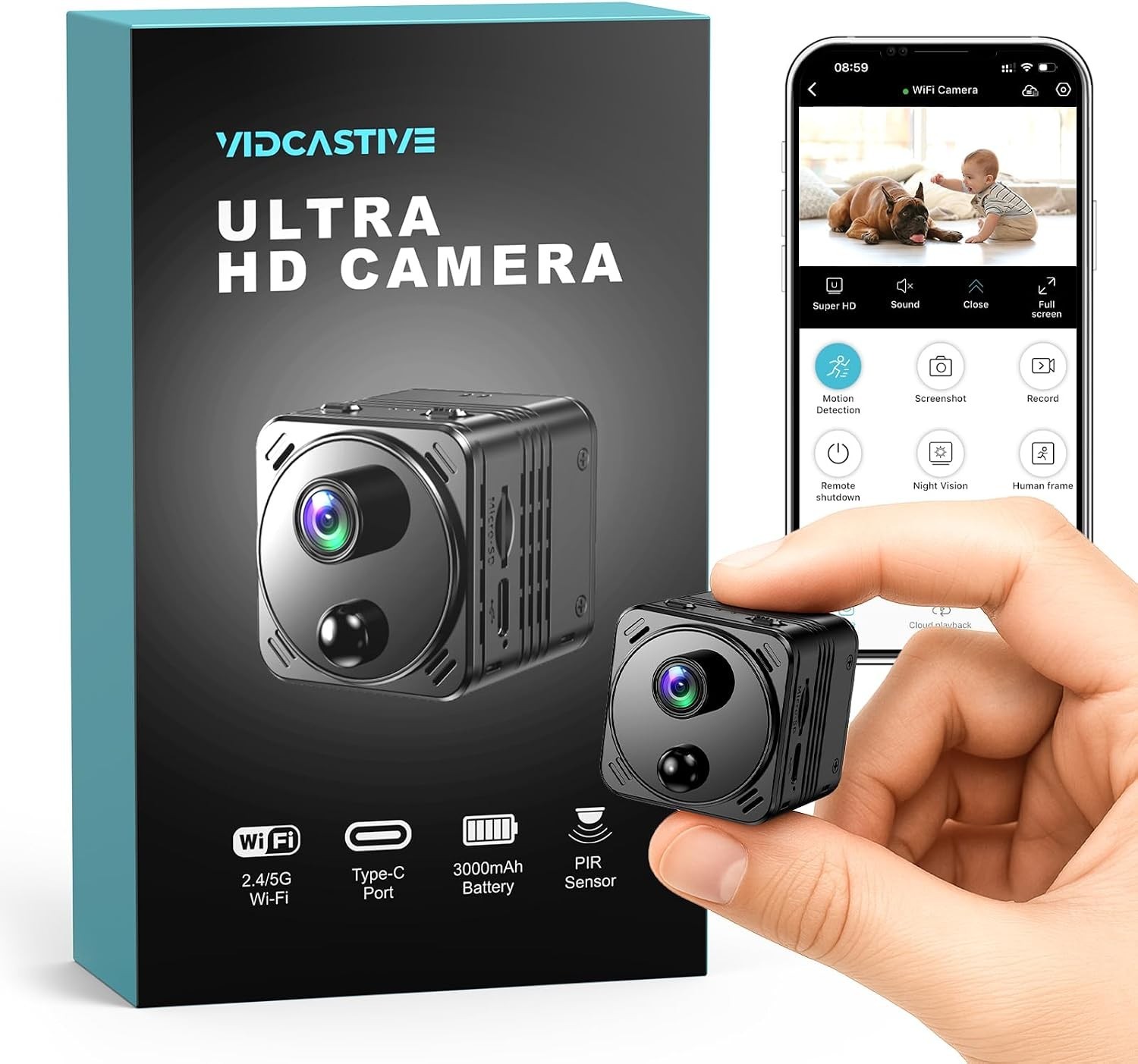 4K Mini Dual-Band 2.4/5GHz WiFi Indoor with AI Human Detection Night Vision