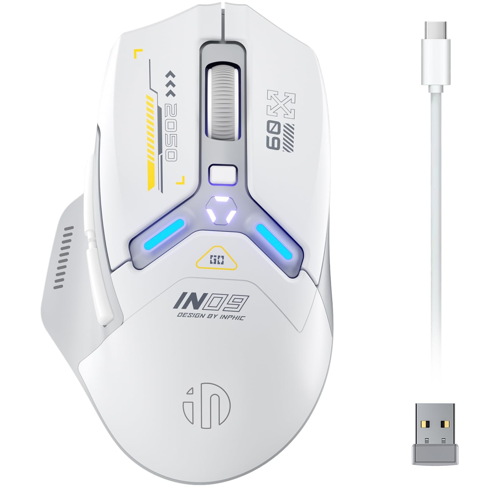 INPHIC IN9 Silent Wireless Gaming Mouse Tri-Mode 10k DPI Fully Programmable