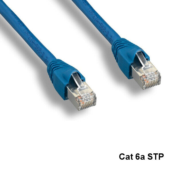 KNTK Blue 14ft Cat6A STP Cable Shielded 10Gbps 24AWG 600MHz Networking RJ45