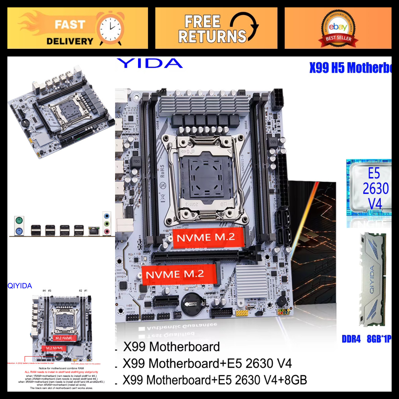 Micro-ATX Motherboard LGA2011-3, Intel Chipset, 128GB DDR4, 2 M.2 Slots