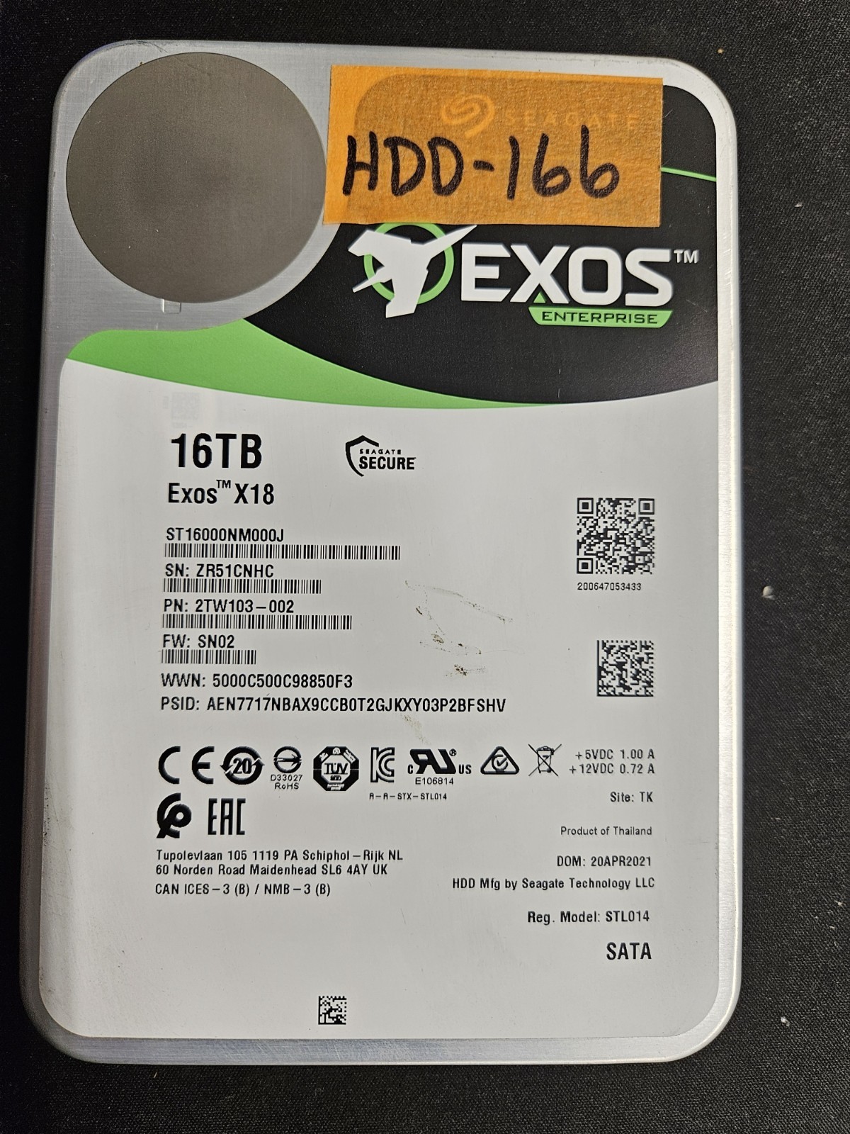 Exos X18 Seagate 16TB ST16000NM000J 7200RPM SATA III 3.5in Enterprise Drive