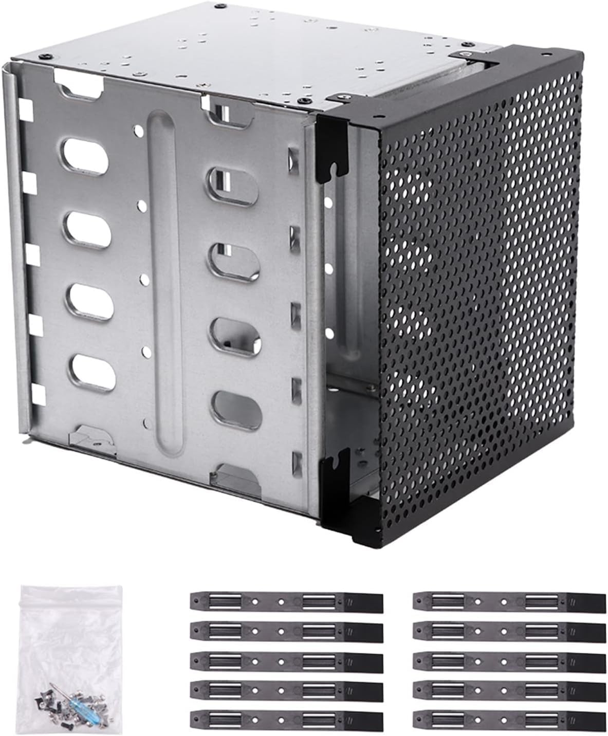 Stainless Steel Hard Drive Cage 5.25" 5X3.5 Rack SAS Computer Driver Tray Fan