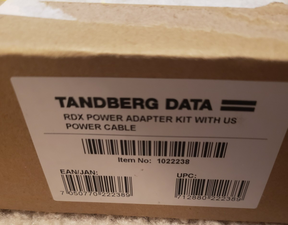 NEW Tandberg Data RDX POWER ADAPTER KIT WITH US POWER CABLE ITEM NO: 1022238 FS