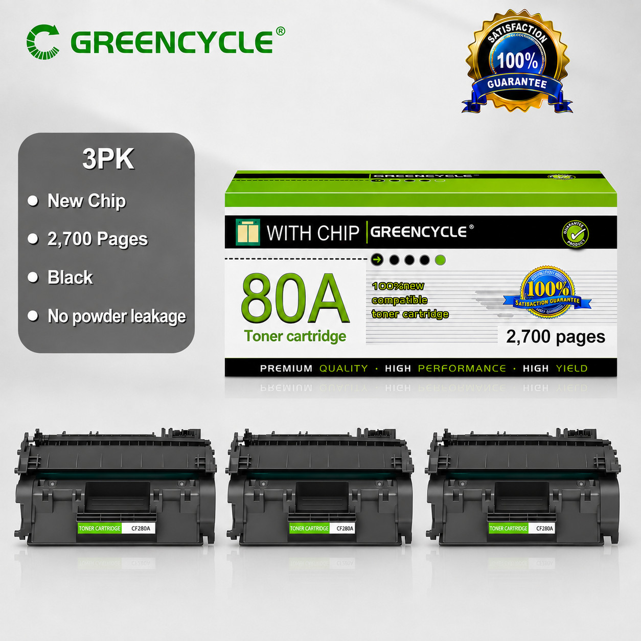 GREENCYCLE 3PK CF280A 80A Toner Cartridge Fit for HP LaserJet Pro 400 M401dn US
