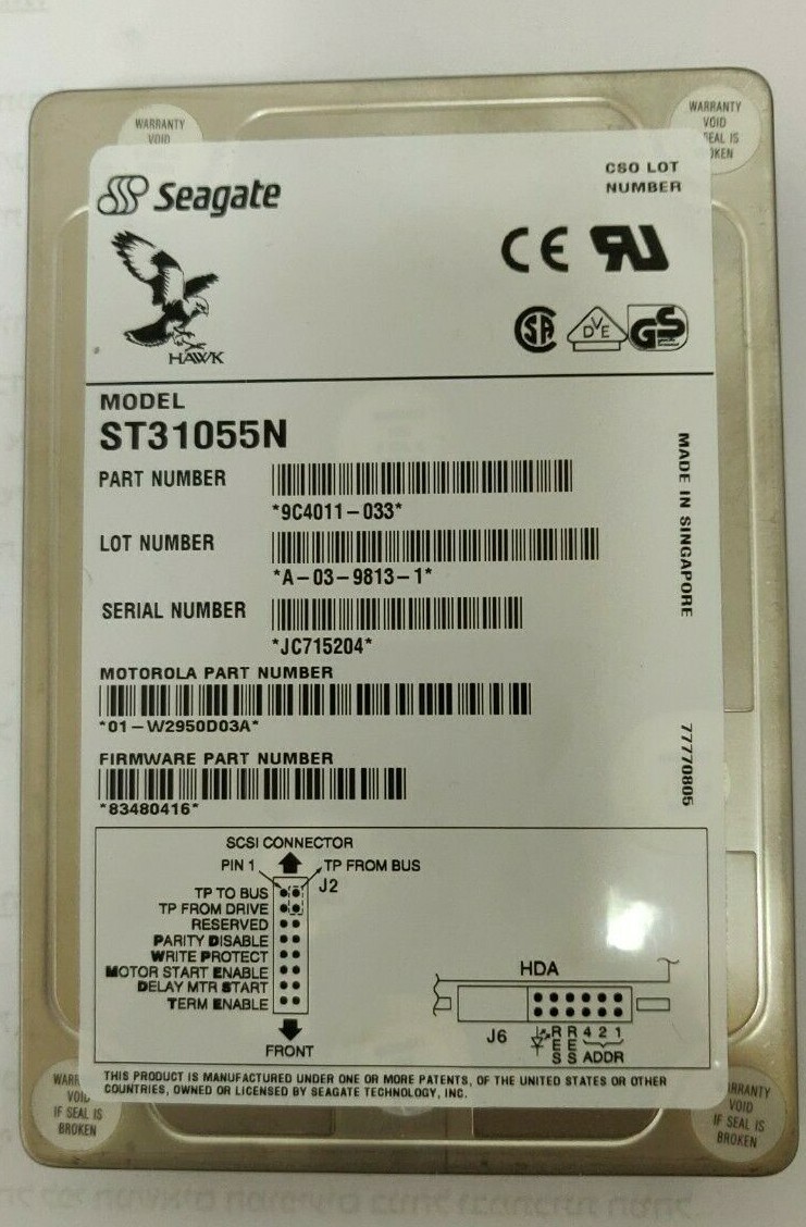 SEAGATE Hawk ST31055N 1.05GB 50-PIN SCSI 3.5" HARD DRIVE Motorola#: 01-W2950D03A