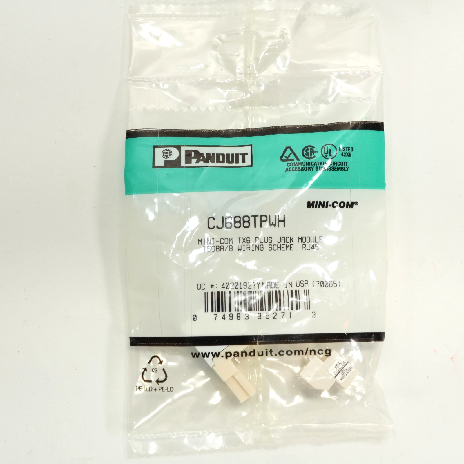 BULK SAVINGS Panduit CJ688TPWH White Mini-Com TX6 Plus UTP RJ45 Jack Module Cat6