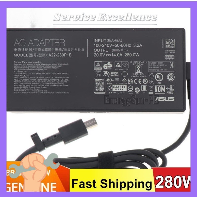 280W ADP-280EB B/F A22-280P1B OEM ASUS AC Adapter Charger Rectangle Conn 2025